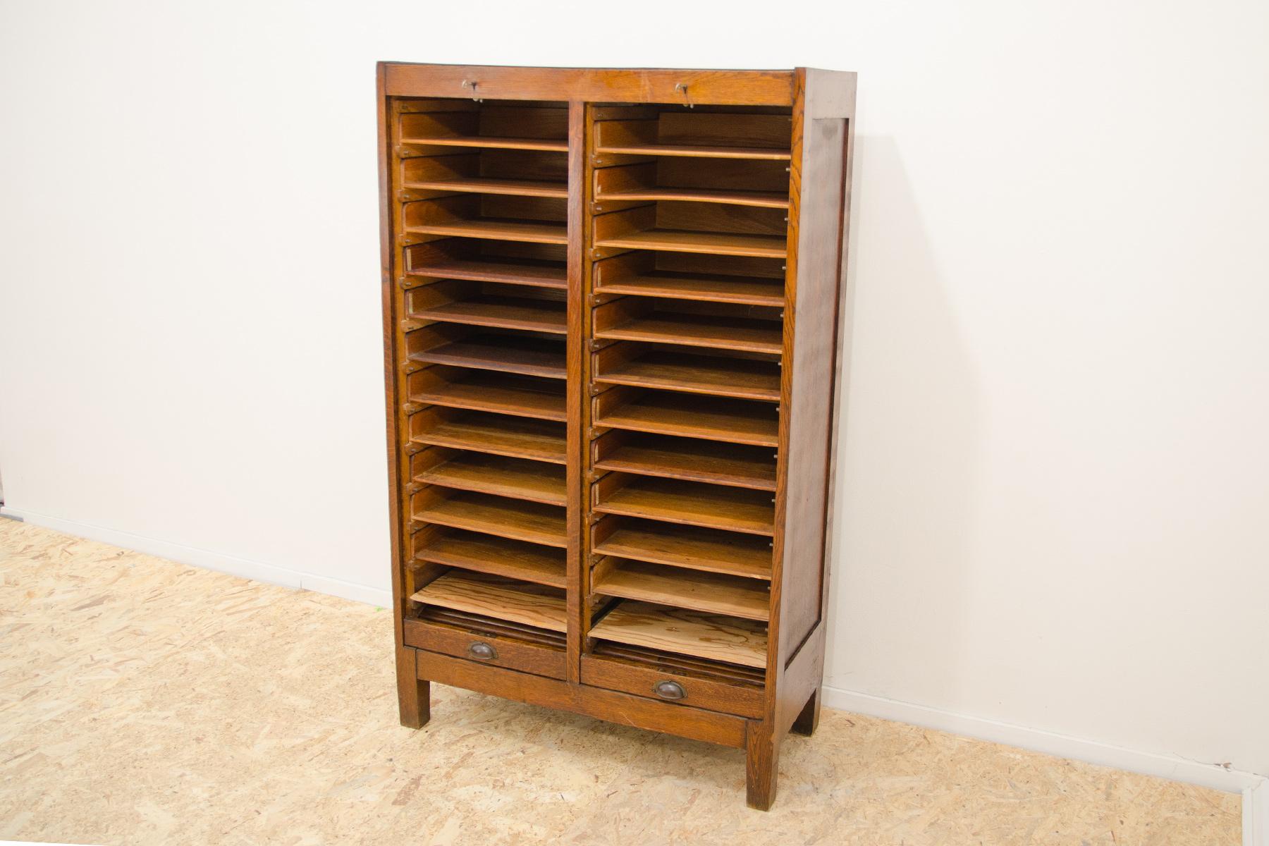 Wood Modernist Roller blind cabinet, 1930s, Czechoslovakia For Sale