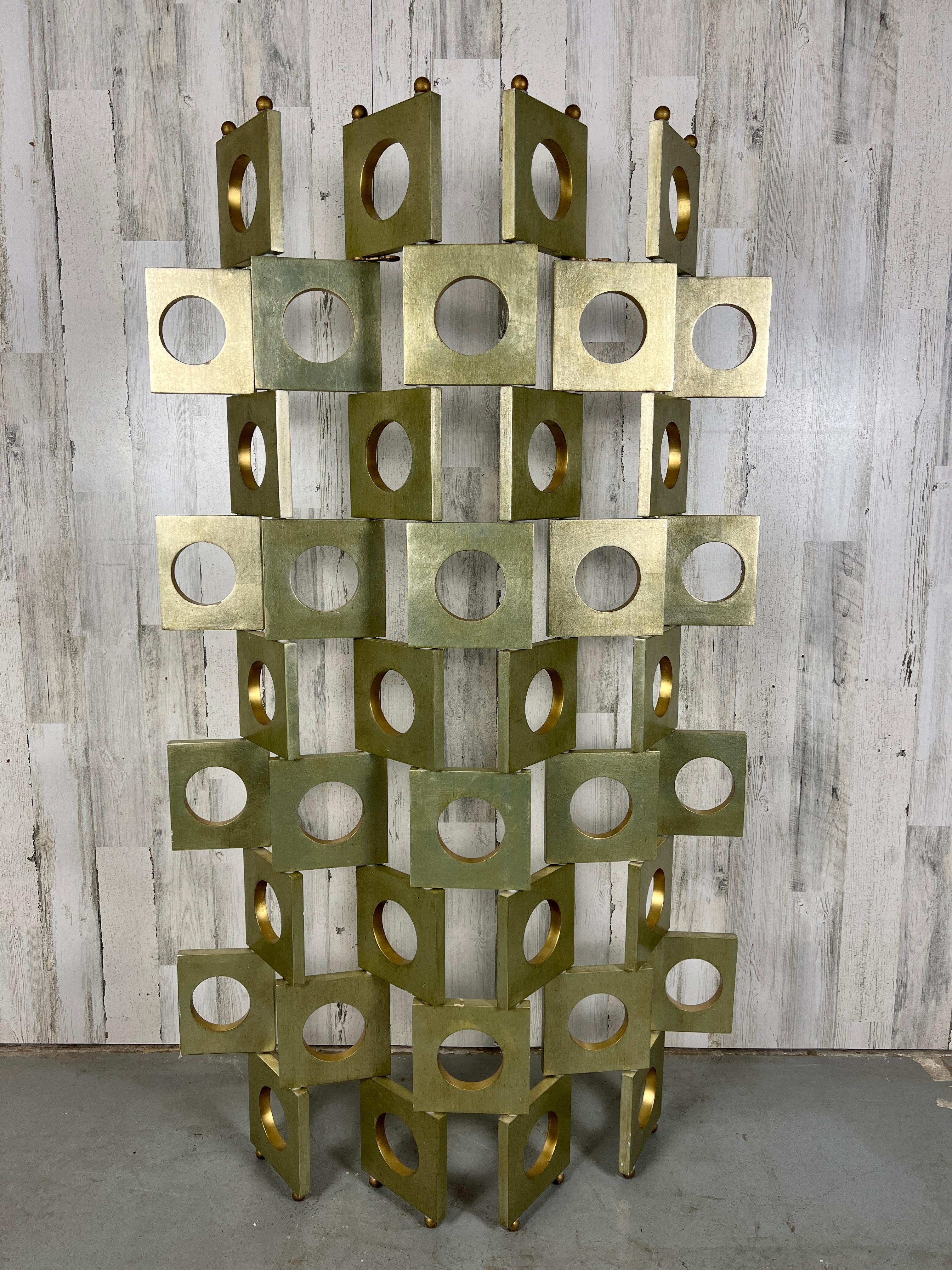 Modernist Room Divider / Screen in Geometric Silver Leaf 7