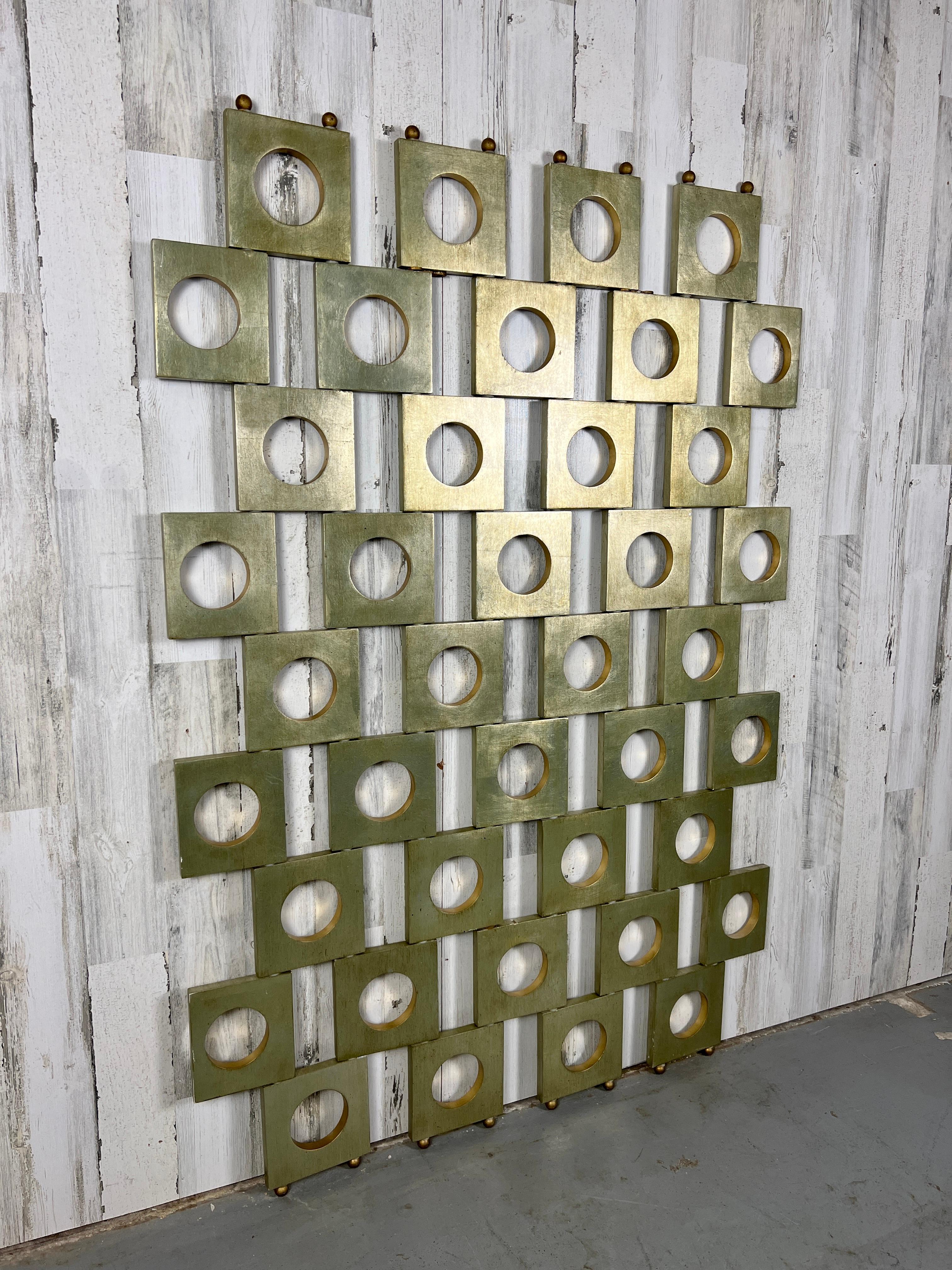 Modernist Room Divider / Screen in Geometric Silver Leaf In Good Condition In Denton, TX