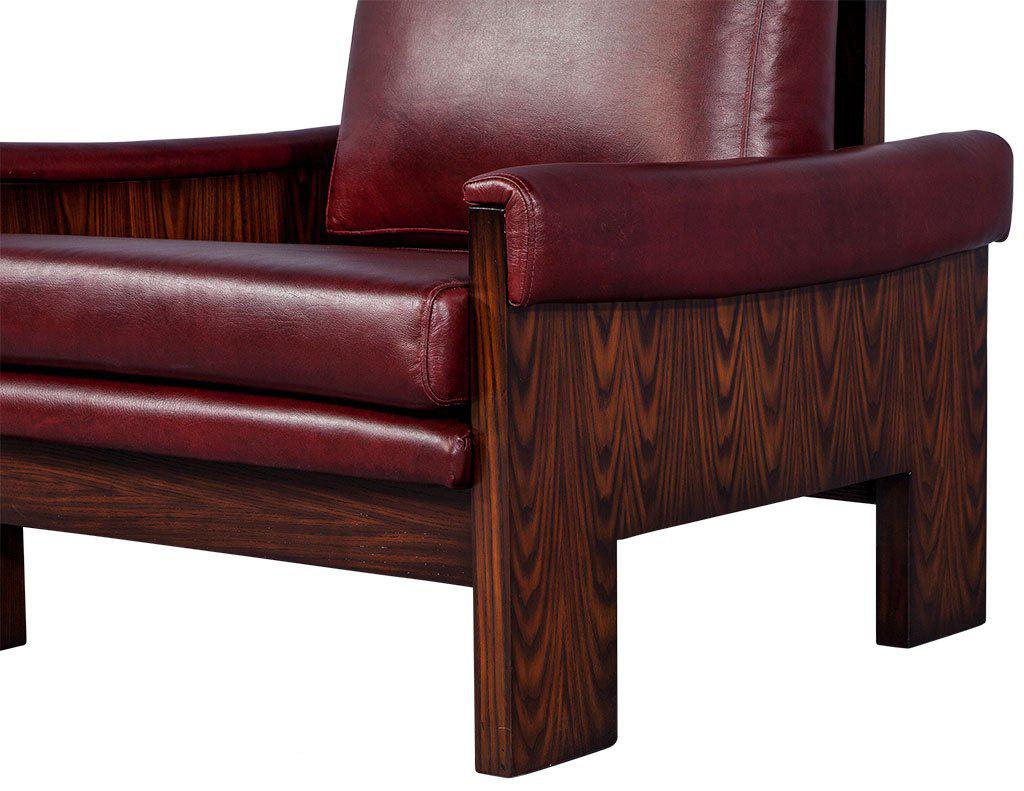 Late 20th Century Modernist Rosewood and Red Leather Lounge Chair