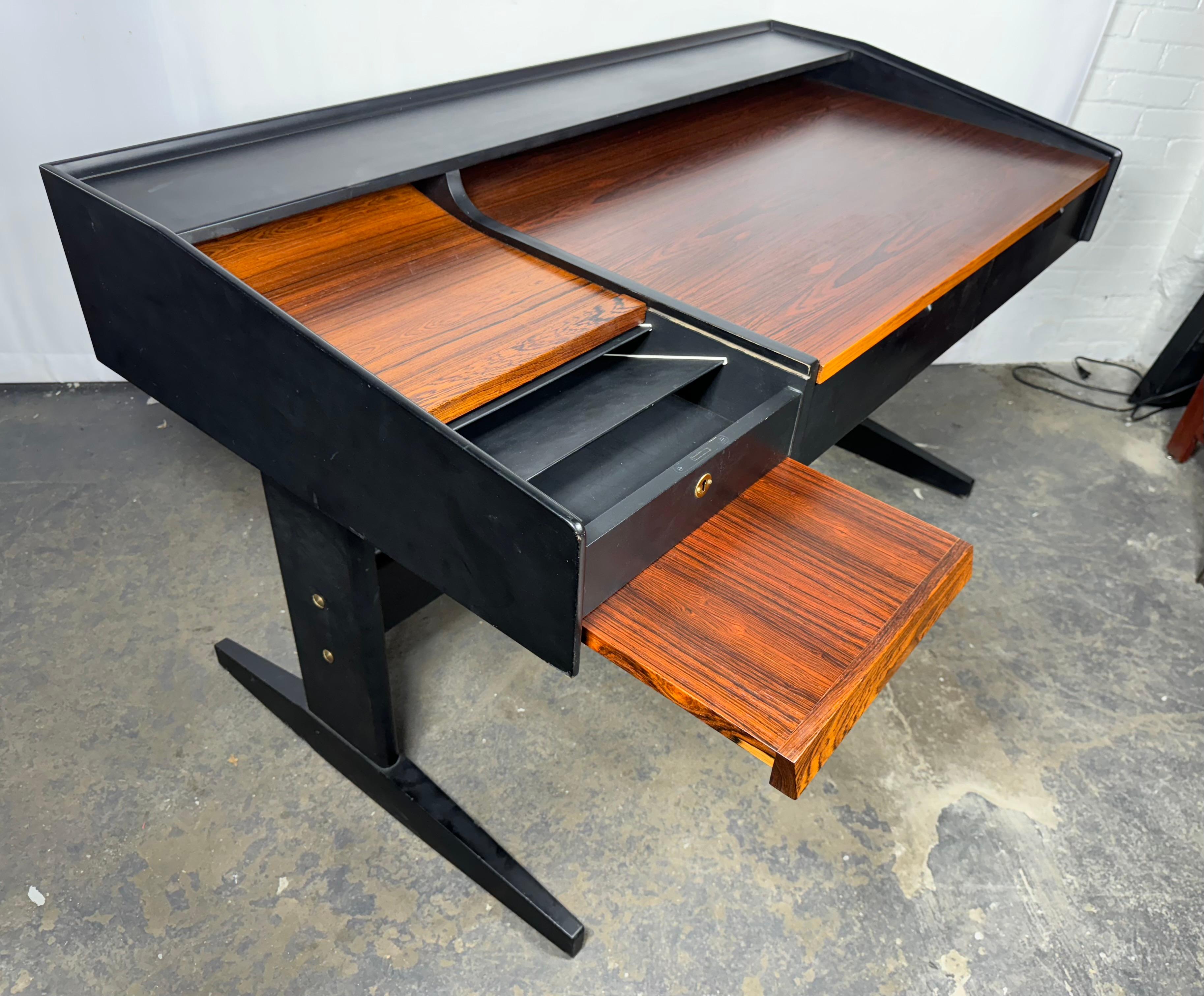 Mid-Century Modern Modernist Rosewood & Black Lacquer Desk manner or DUNBAR / Wormley