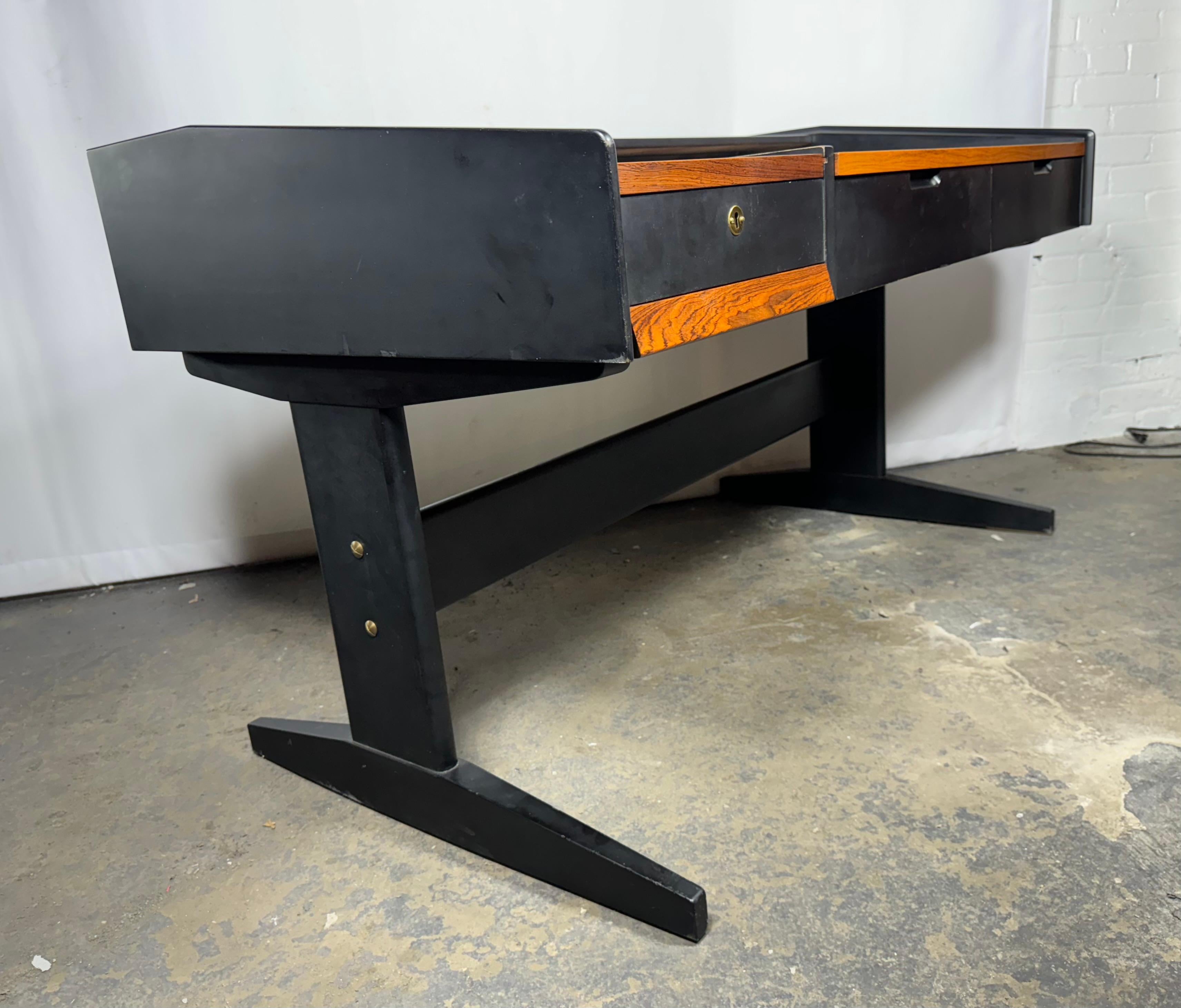 American Modernist Rosewood & Black Lacquer Desk manner or DUNBAR / Wormley