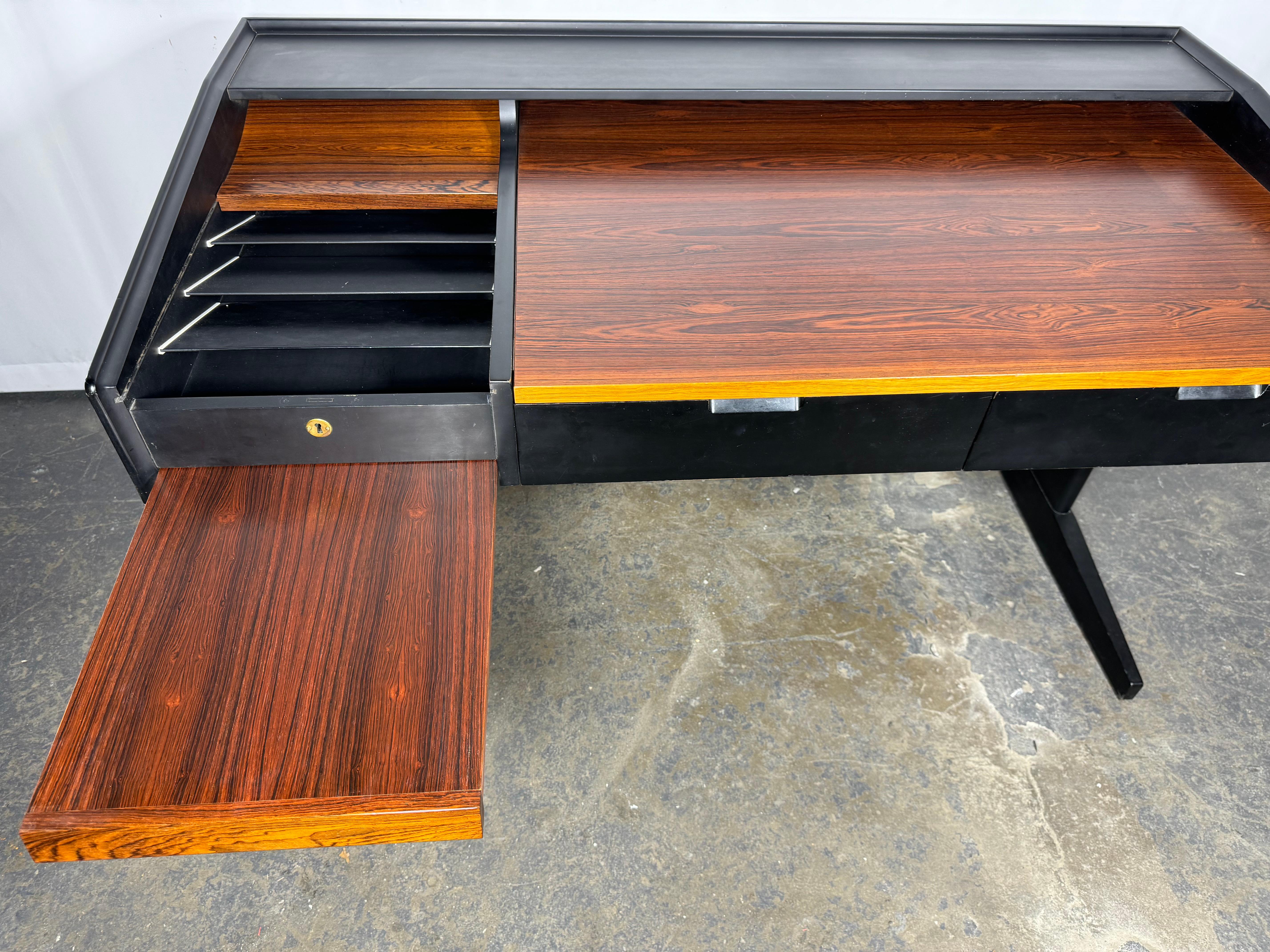 Lacquered Modernist Rosewood & Black Lacquer Desk manner or DUNBAR / Wormley