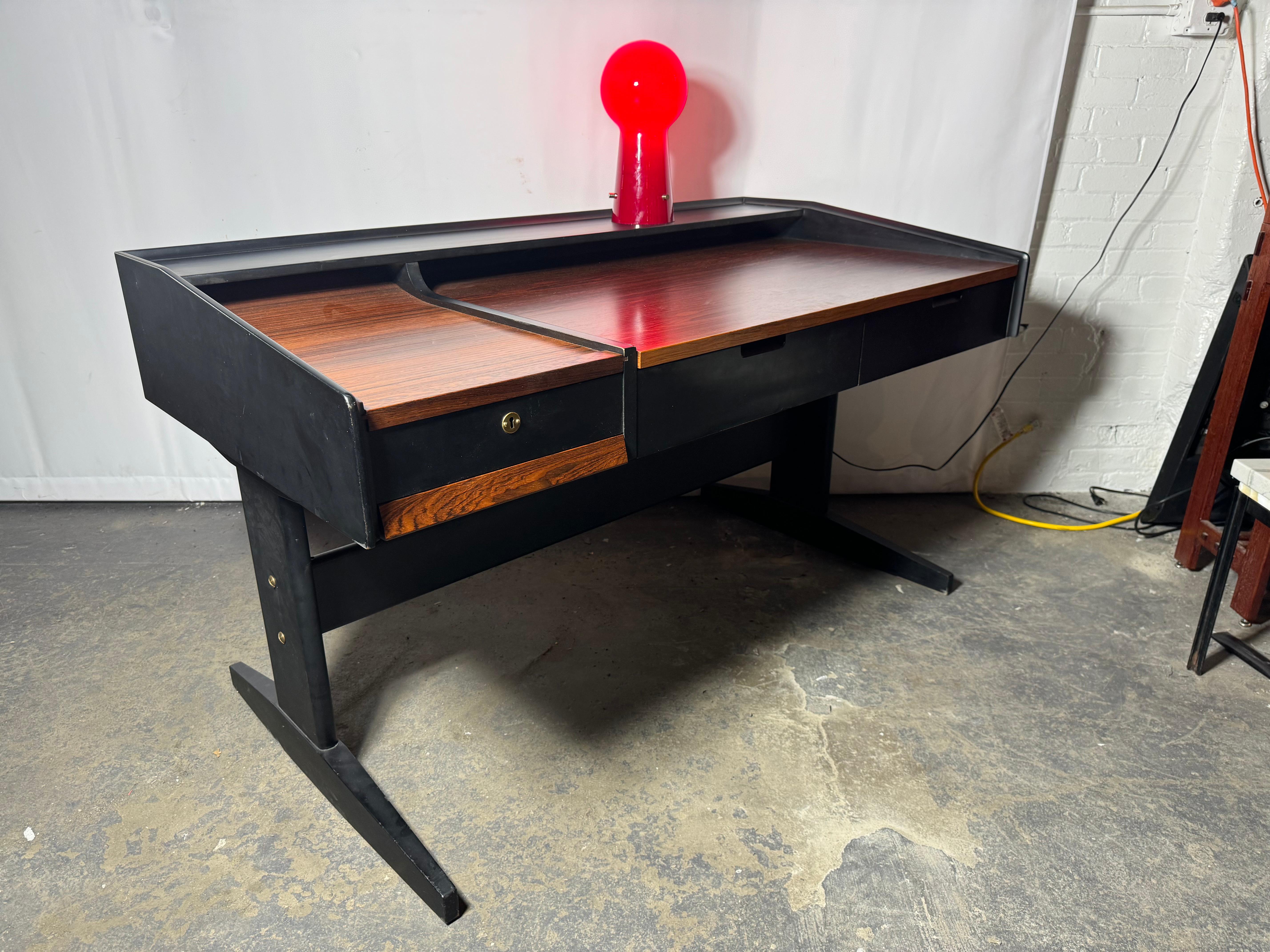 Mid-20th Century Modernist Rosewood & Black Lacquer Desk manner or DUNBAR / Wormley
