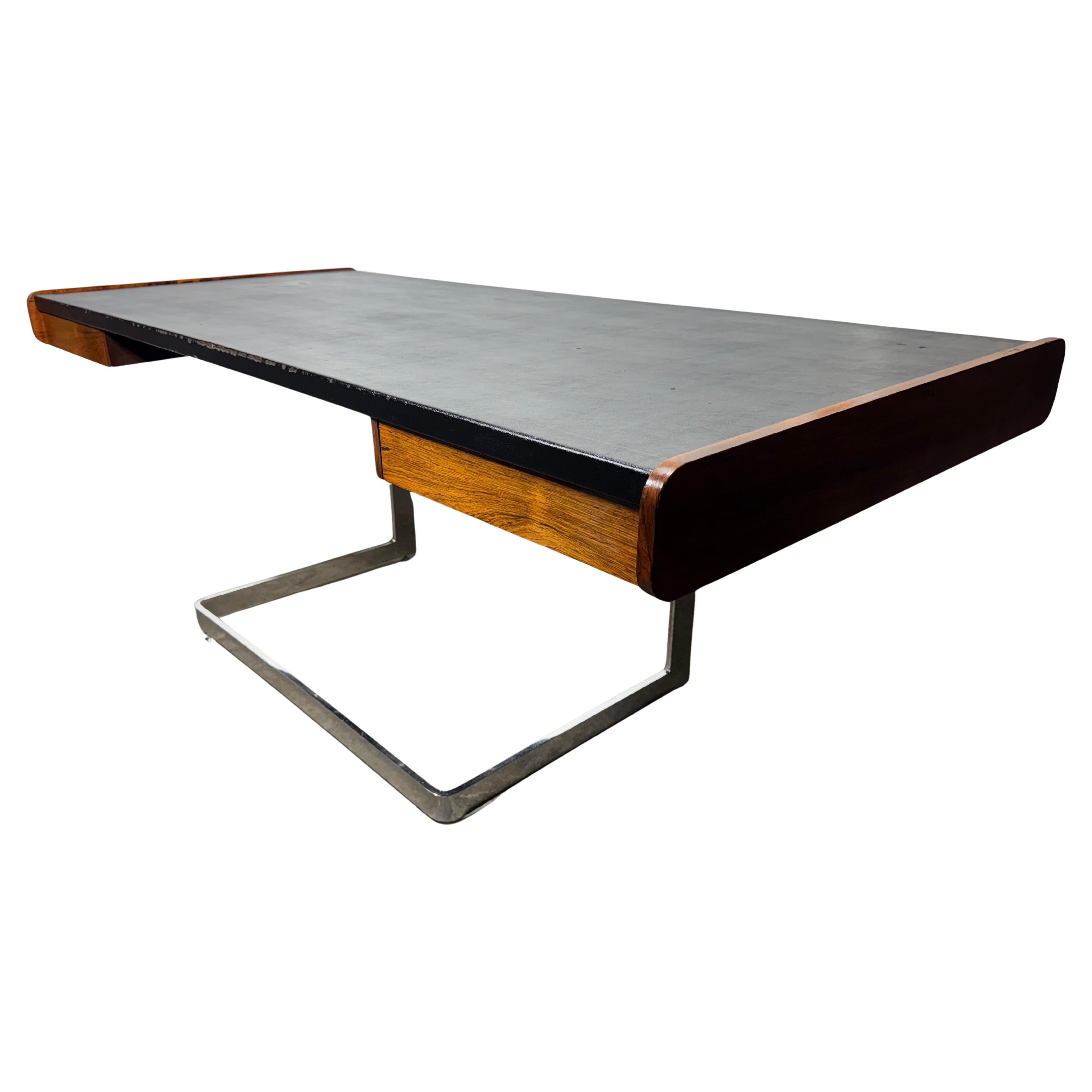 Modernist Rosewood Desk by Ste. Marie and Laurent in Chrome Leather Top en vente