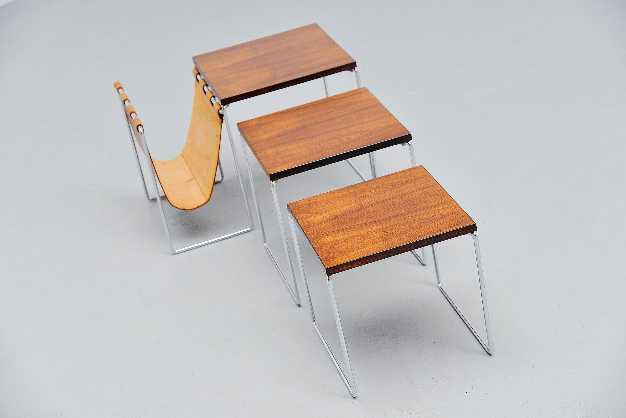 Mid-Century Modern Modernist Rosewood Nesting Table Set Holland, 1960