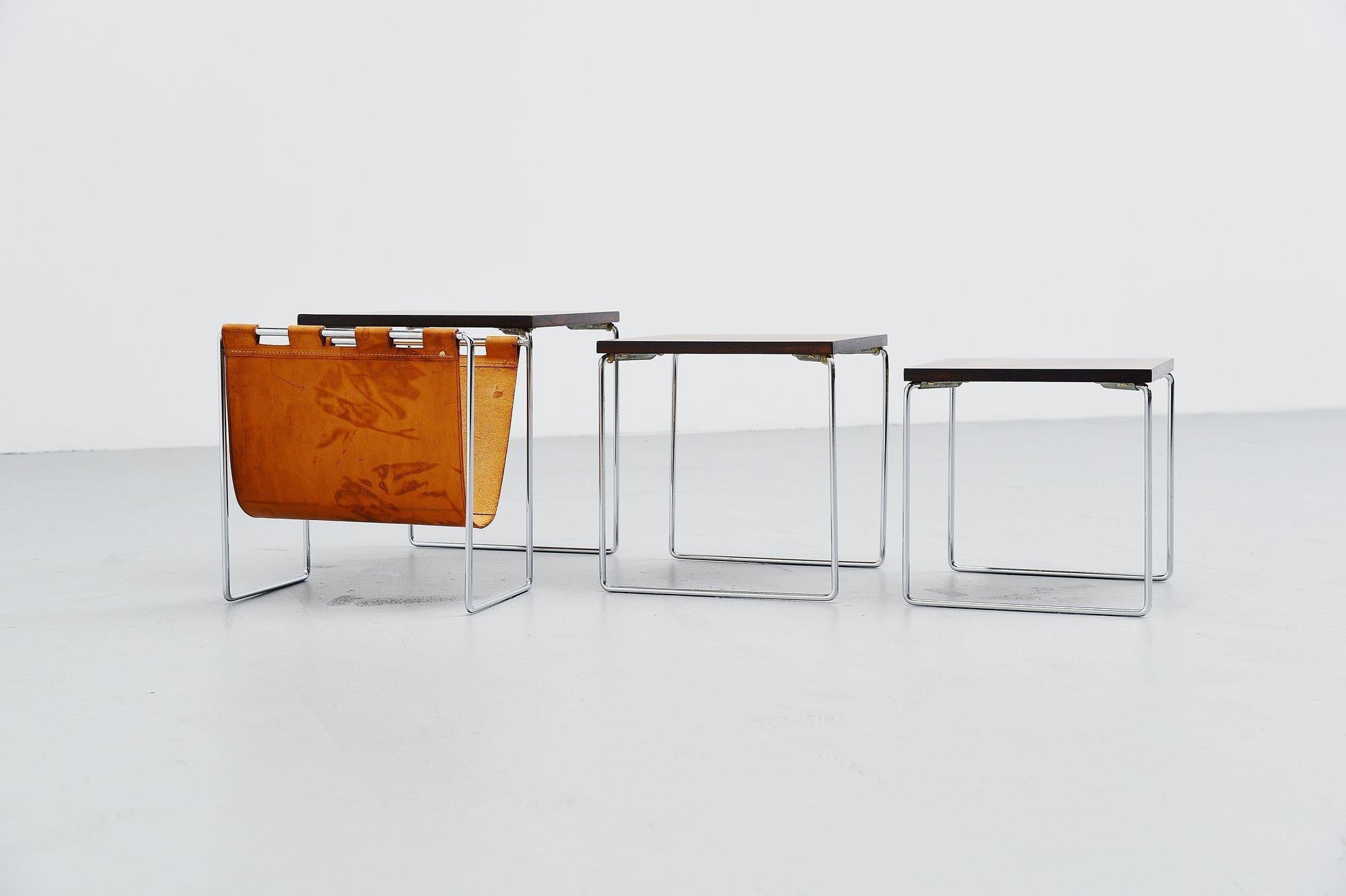 Plated Modernist Rosewood Nesting Table Set Holland, 1960