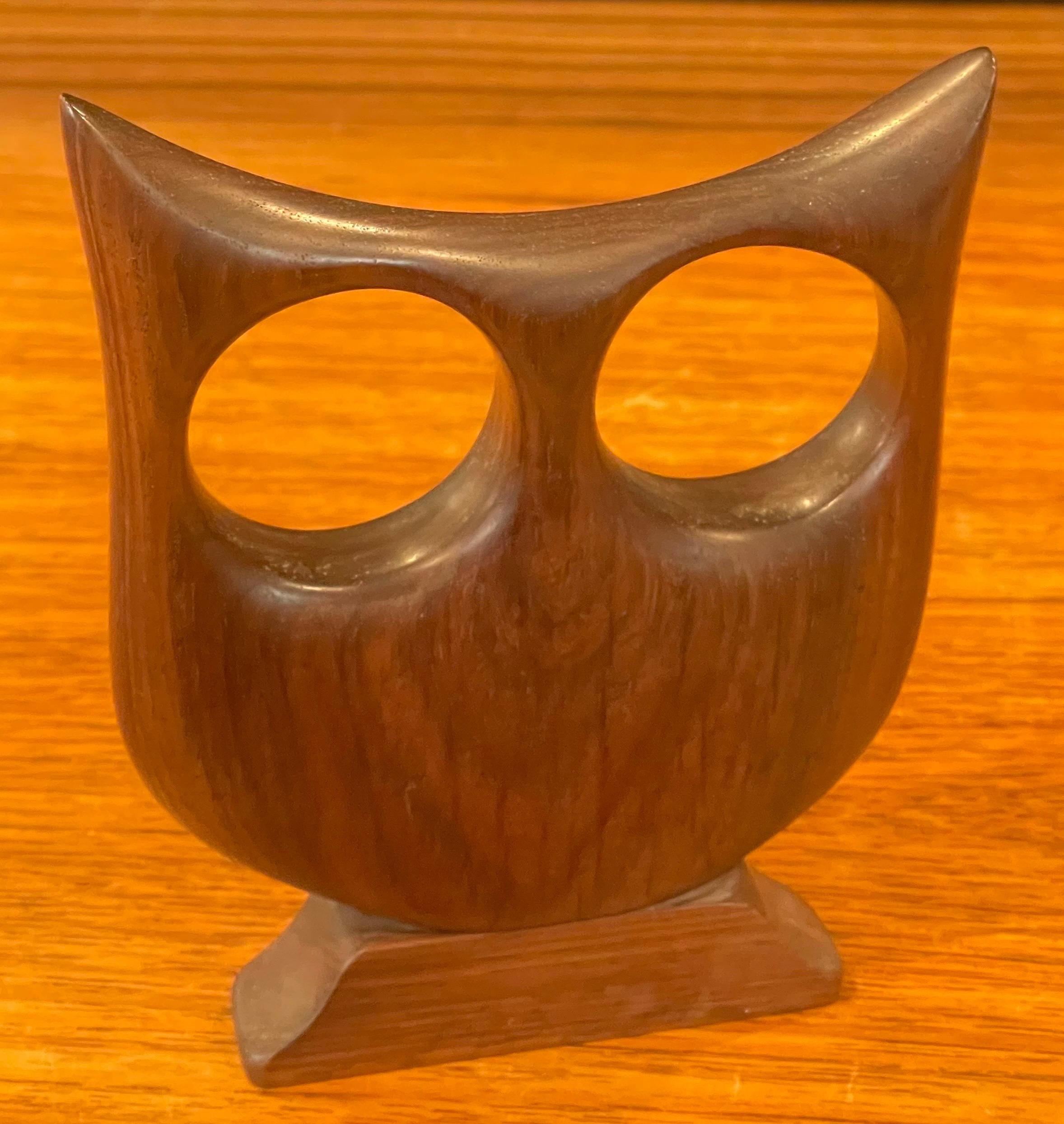 Modernist Rosewood Owl Sculpture For Sale 5