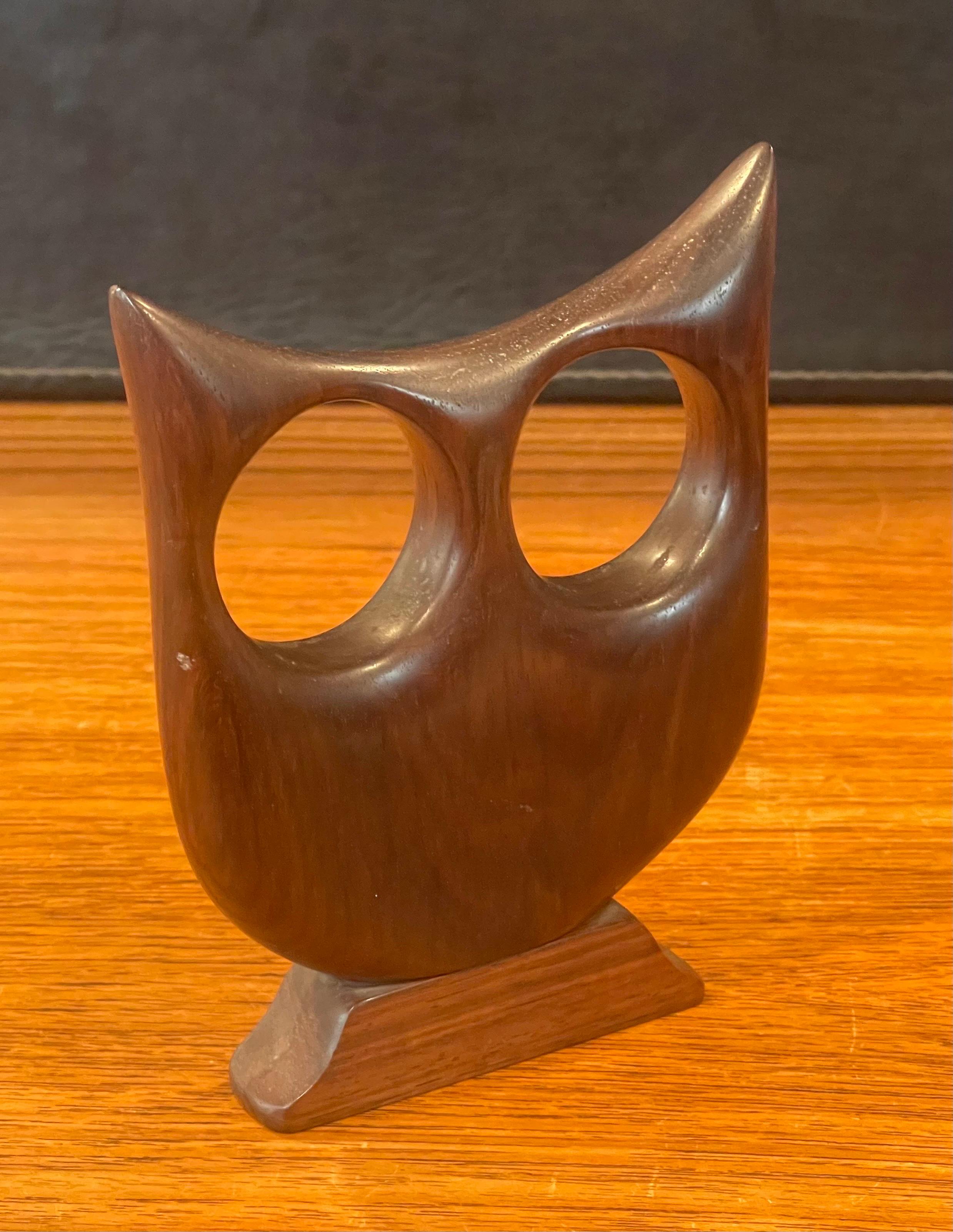 Mid-Century Modern Modernist Rosewood Owl Sculpture For Sale