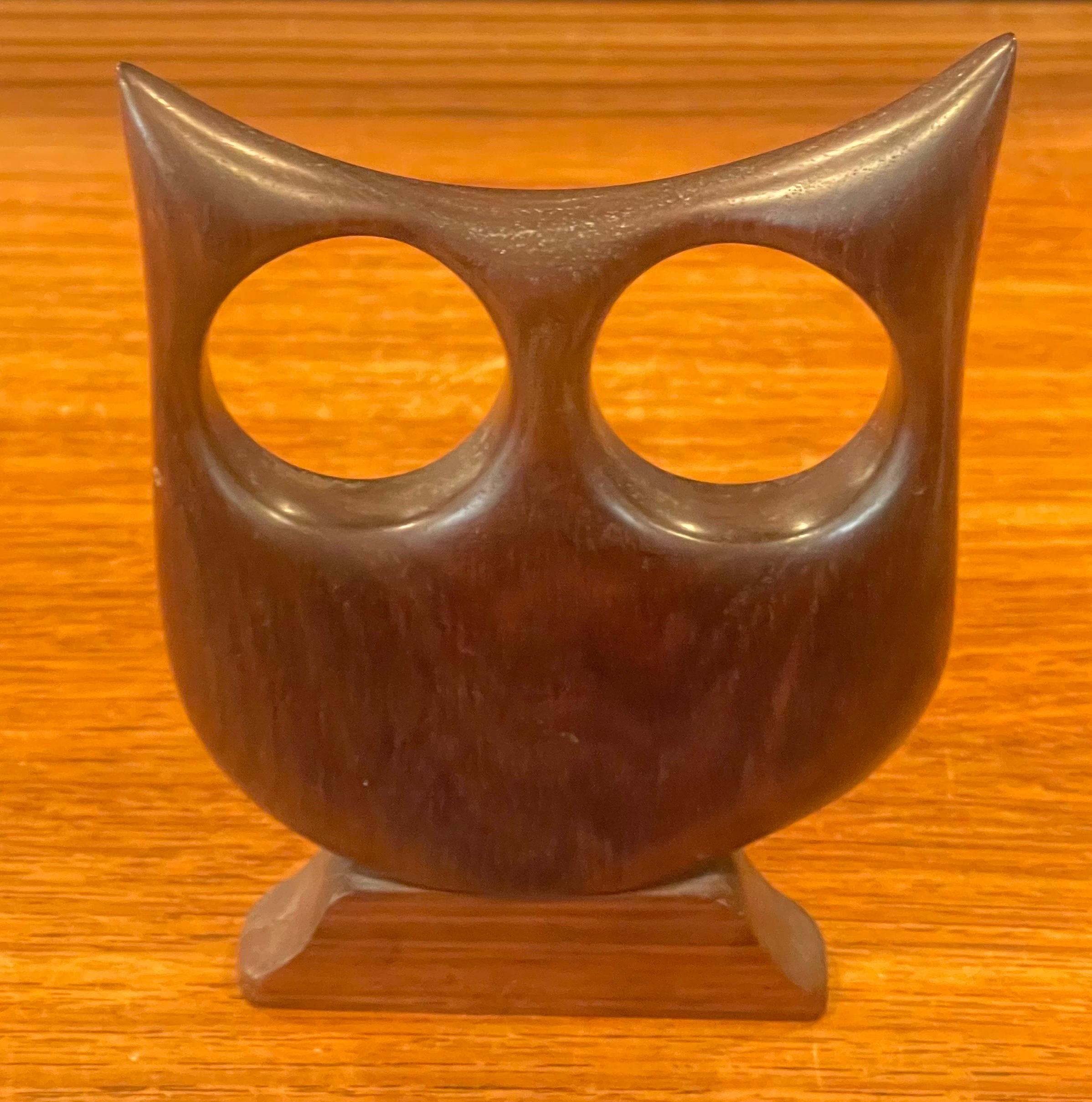 American Modernist Rosewood Owl Sculpture For Sale