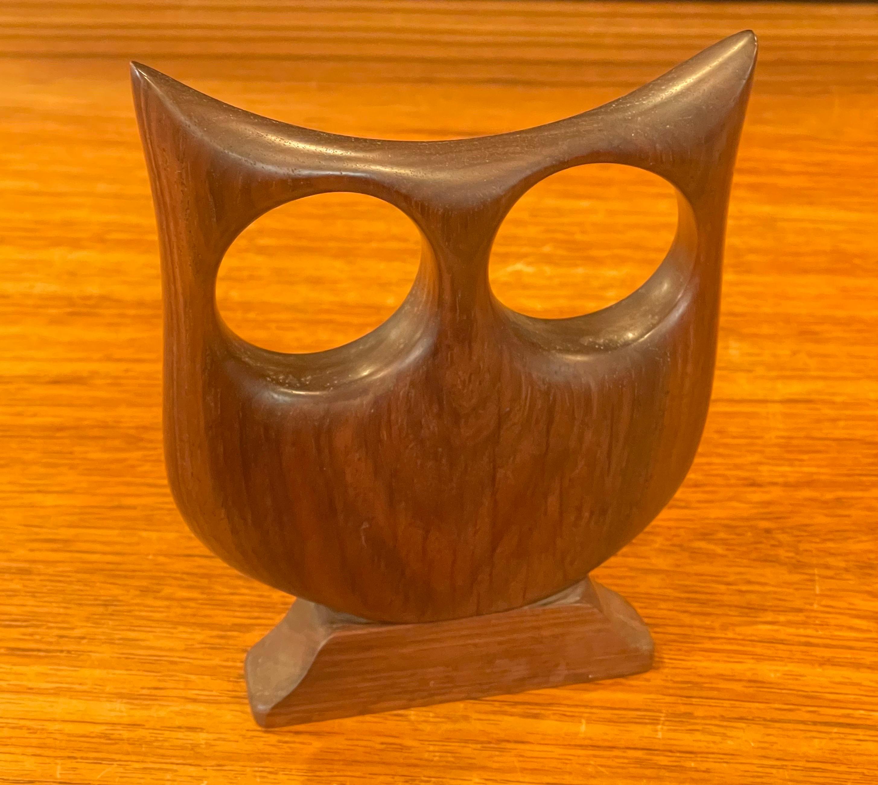 Modernist Rosewood Owl Sculpture For Sale 1