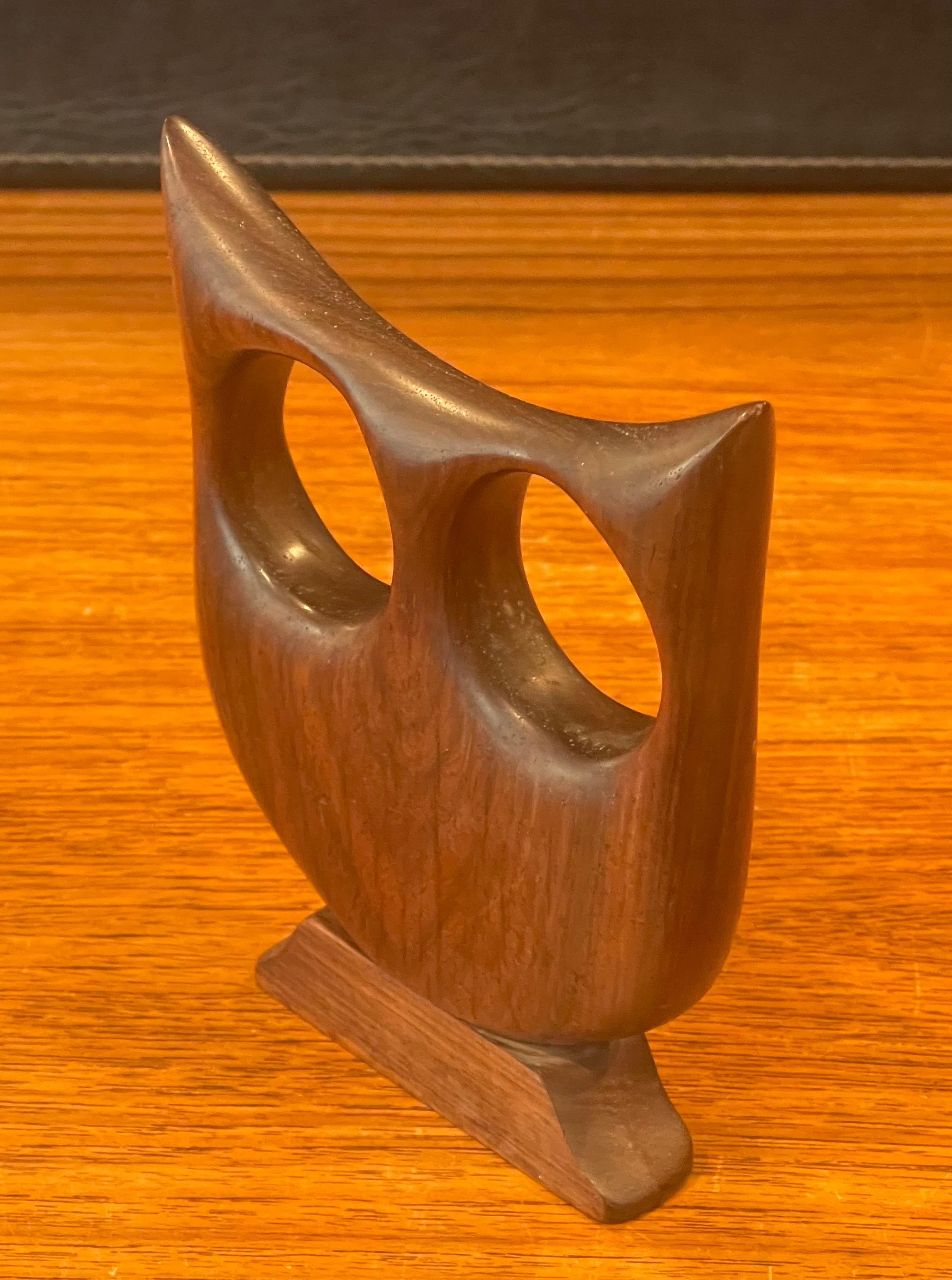 Modernist Rosewood Owl Sculpture For Sale 3