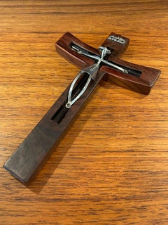 Modernist Rosewood & Sterling Silver Crucifix / Cross by Taxco
