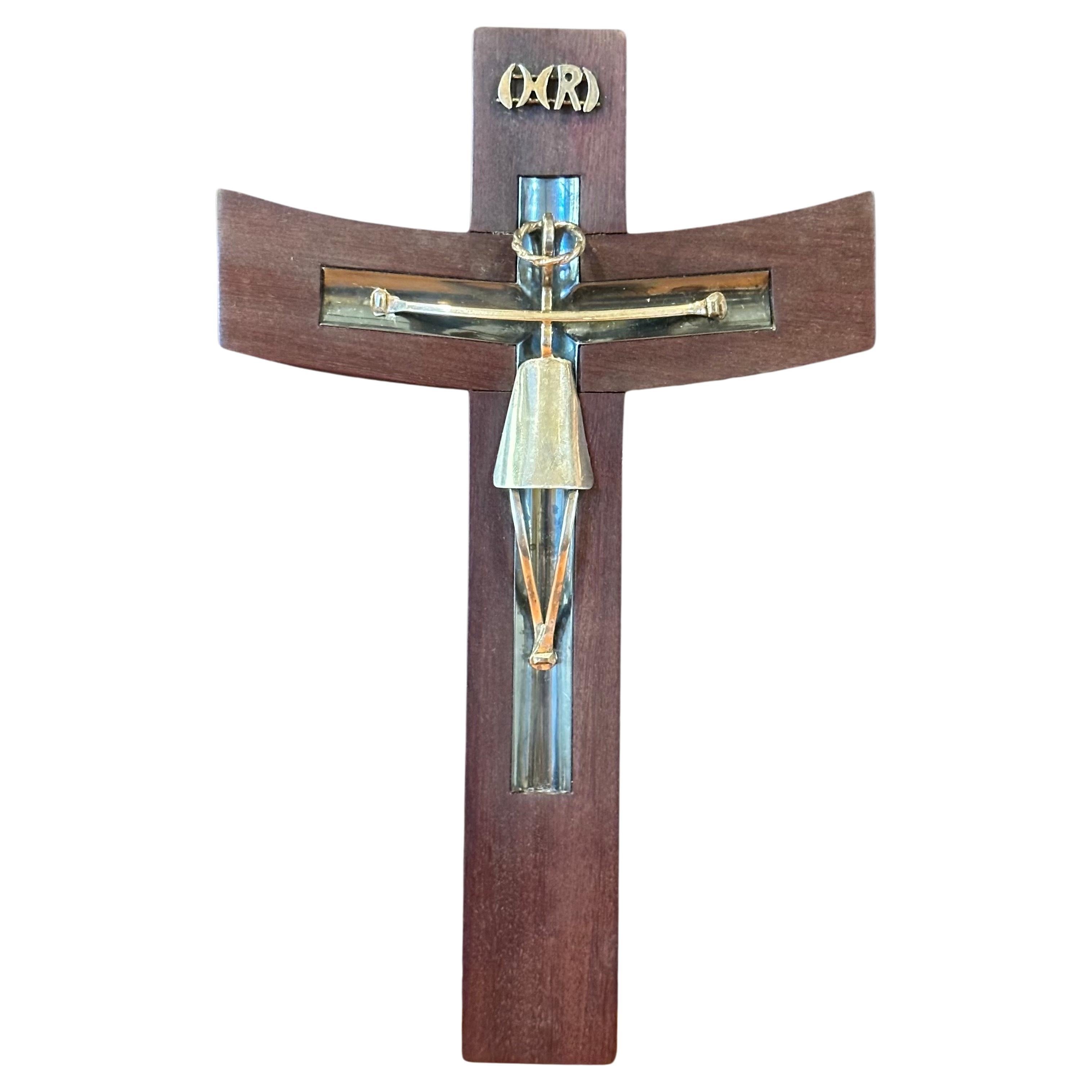 Mid-Century Modern Modernist Rosewood & Sterling Silver Crucifix / Cross by Taxco For Sale