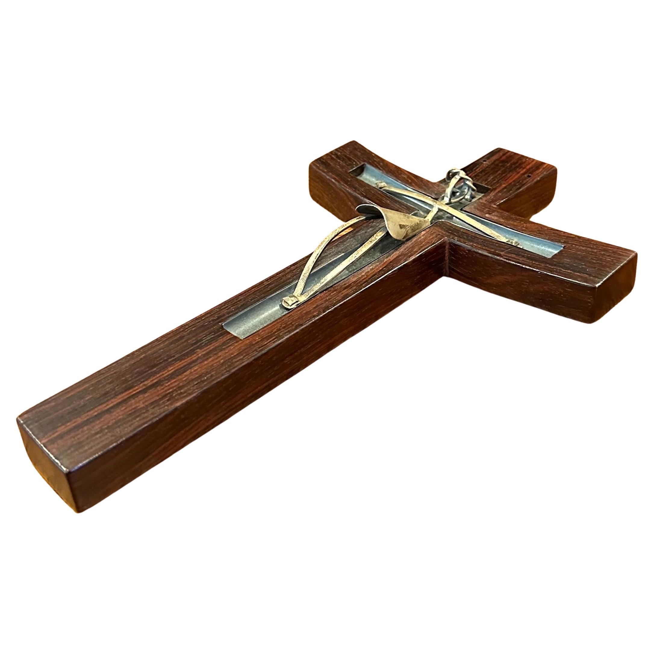 Mid-Century Modern Modernist Rosewood & Sterling Silver Crucifix / Cross by Taxco For Sale