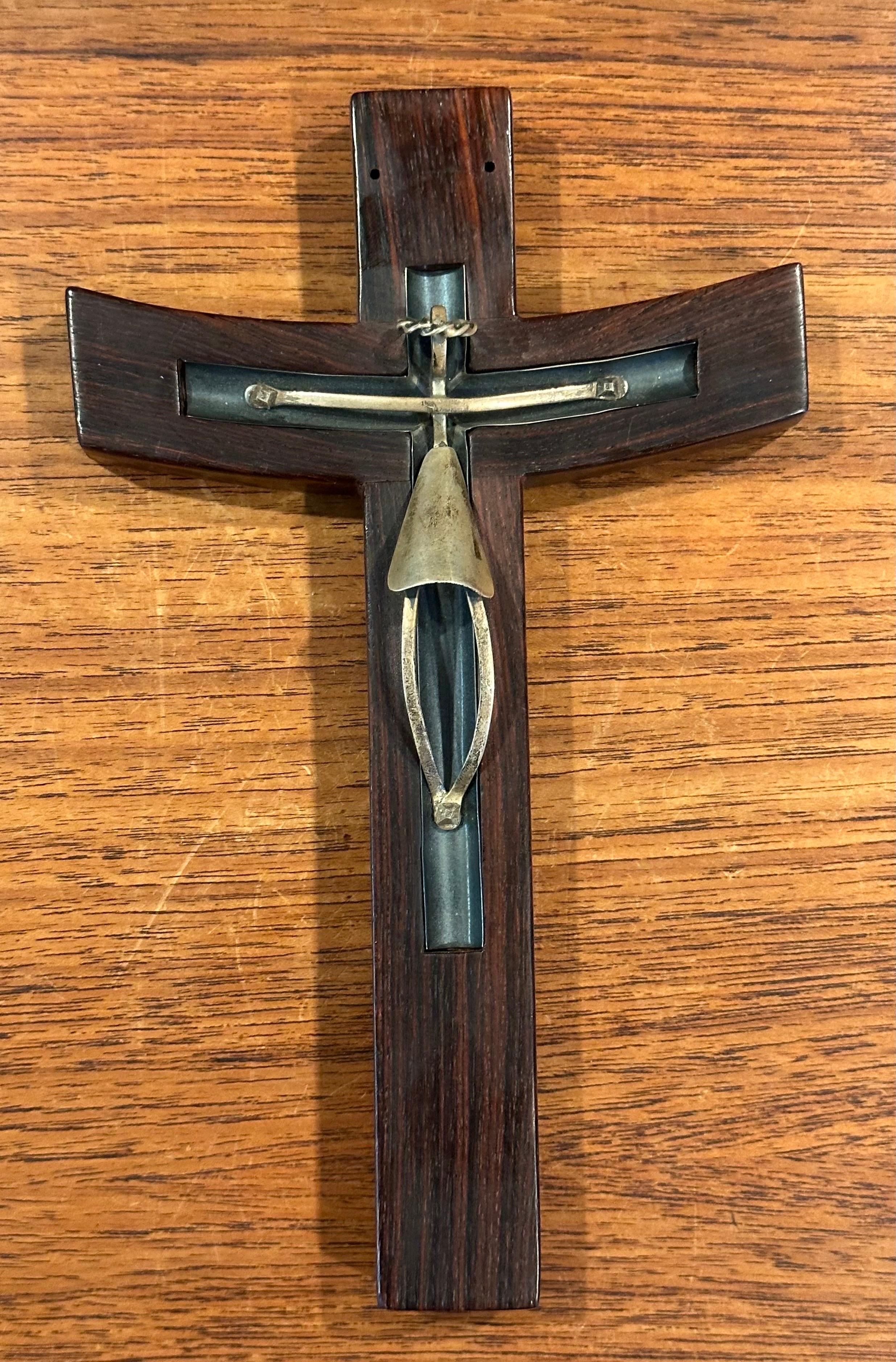 Mexican Modernist Rosewood & Sterling Silver Crucifix / Cross by Taxco For Sale