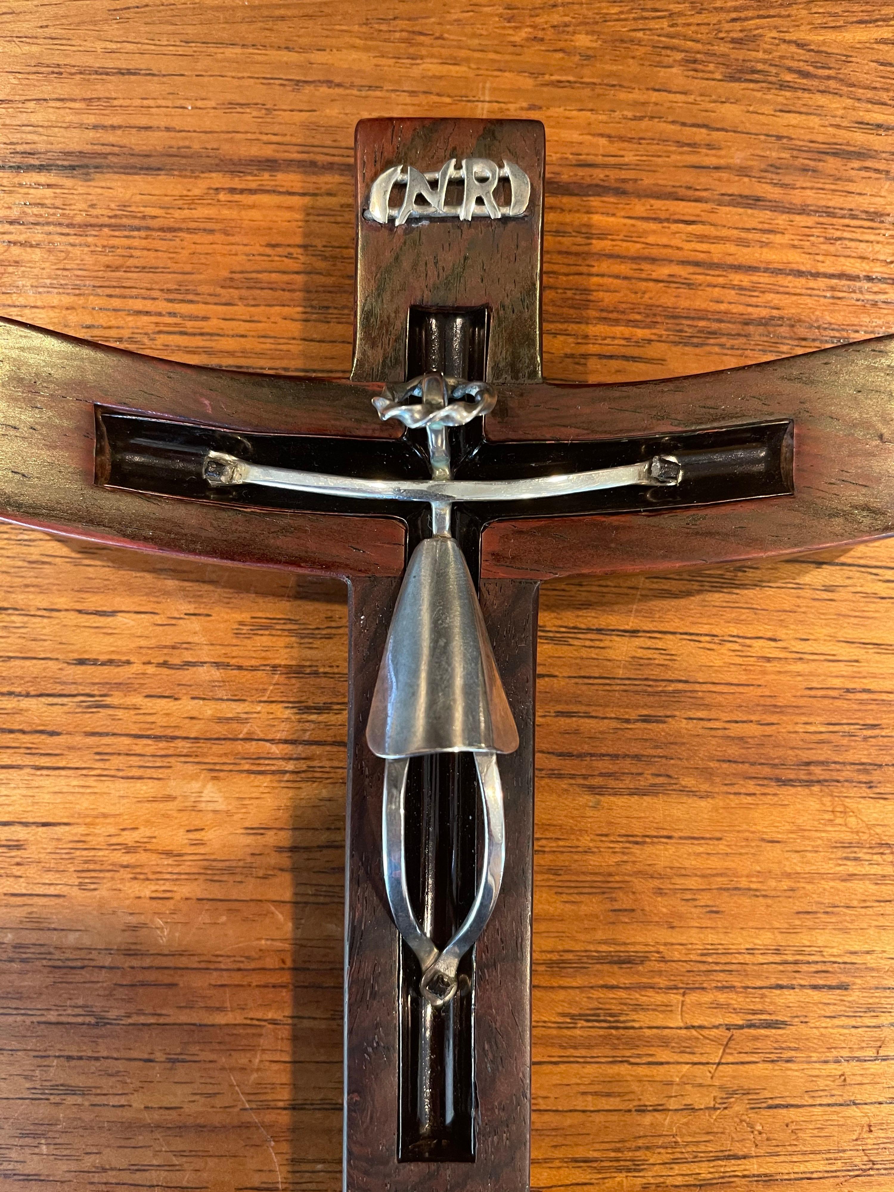 Mid-Century Modern Modernist Rosewood & Sterling Silver Crucifix / Cross by Taxco