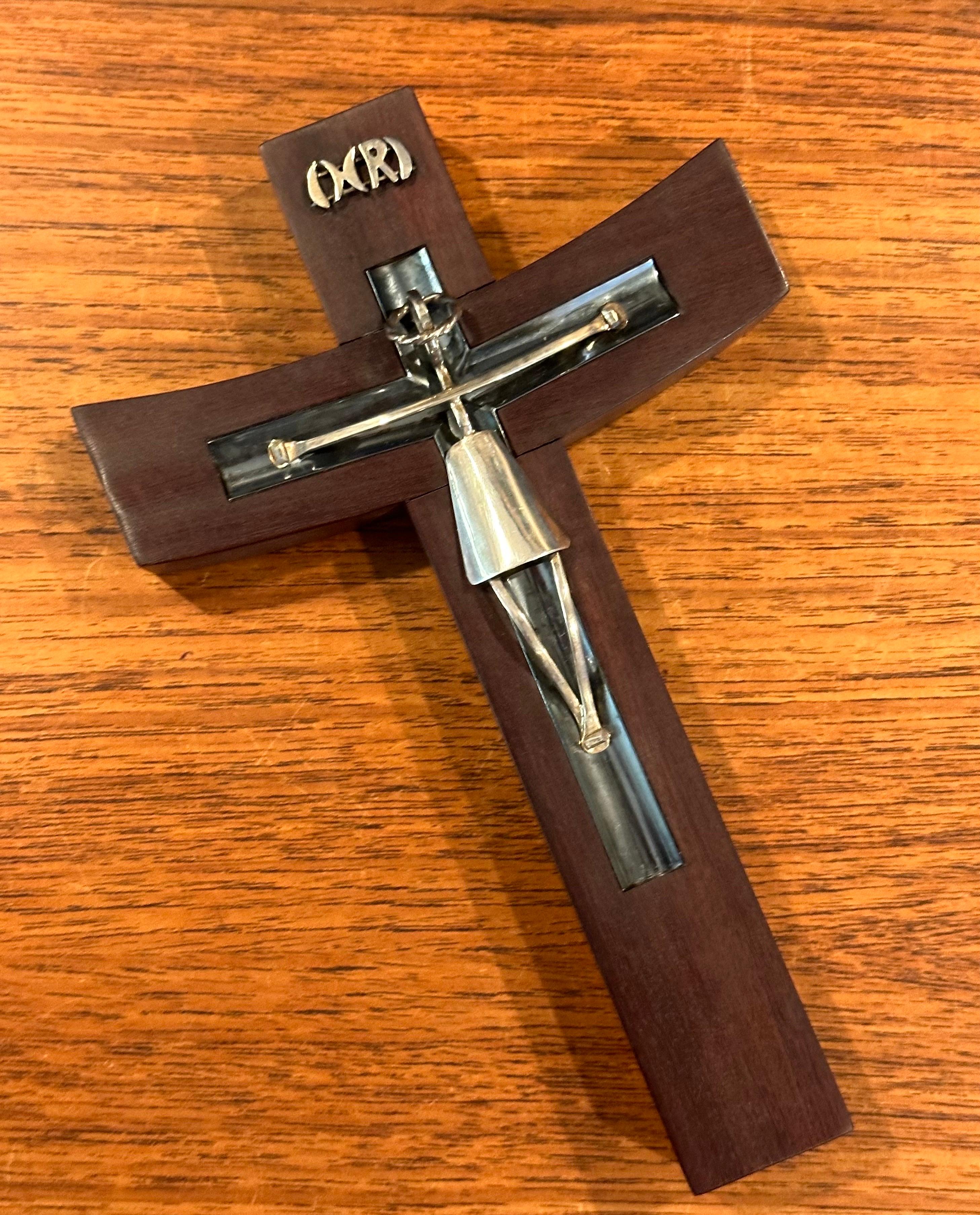 20th Century Modernist Rosewood & Sterling Silver Crucifix / Cross by Taxco For Sale