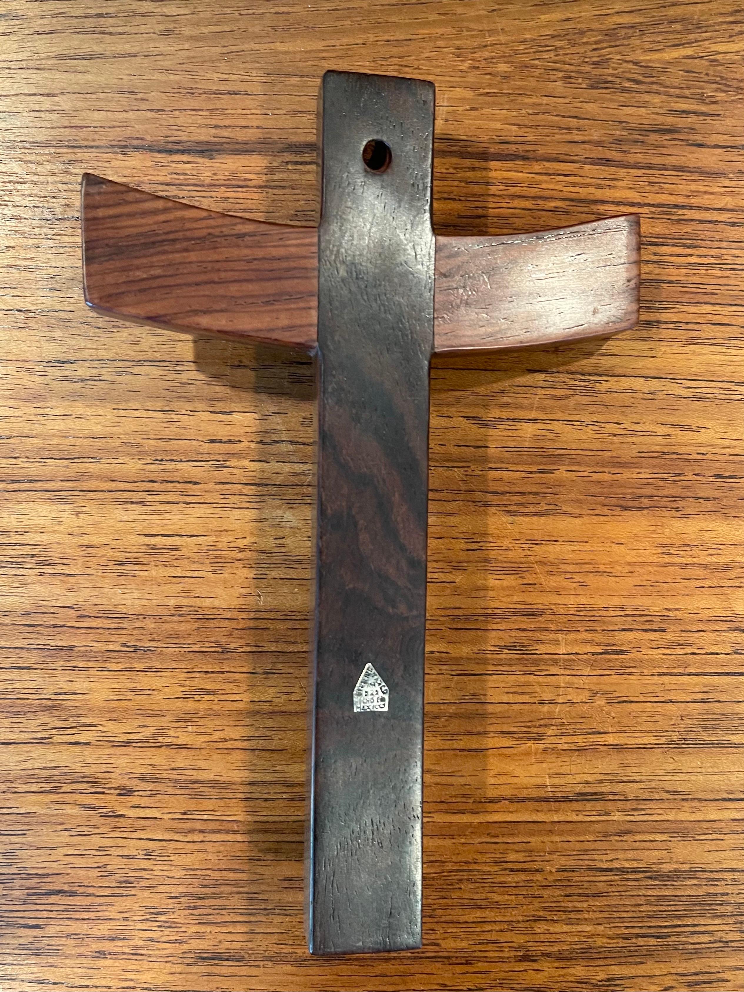 Mexican Modernist Rosewood & Sterling Silver Crucifix / Cross by Taxco