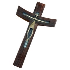 Crucifix/croix moderniste en bois de rose et argent sterling par Taxco