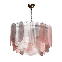 Modernist Round 3-Tier Hand-Blown Murano Glass Chandelier w/ Oval Reeded Shades