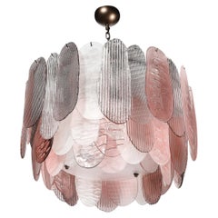 Modernist Round 3-Tier Hand-Blown Murano Glass Chandelier w/ Oval Reeded Shades