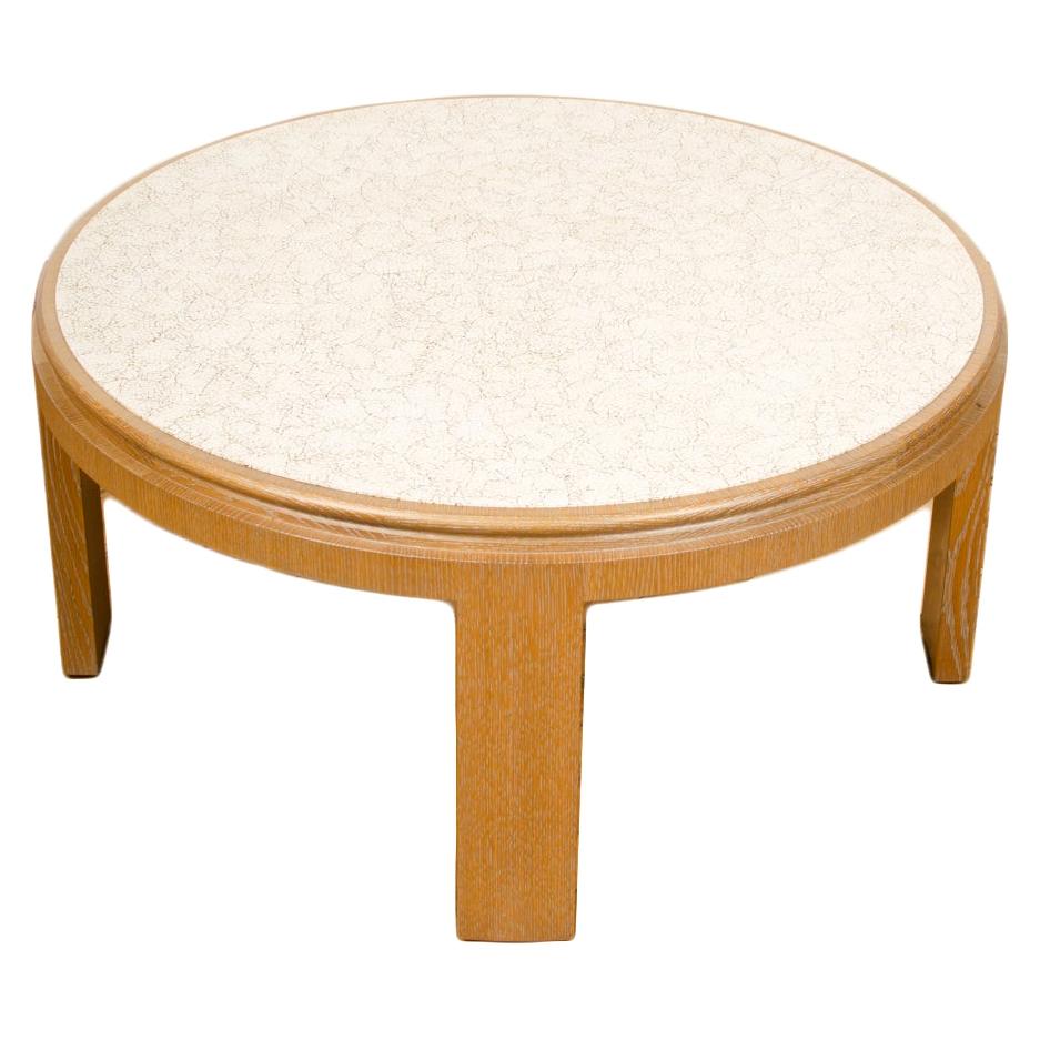 Modernist Round Cocktail Table with a Surface of Delicate Eggshell Fragments For Sale