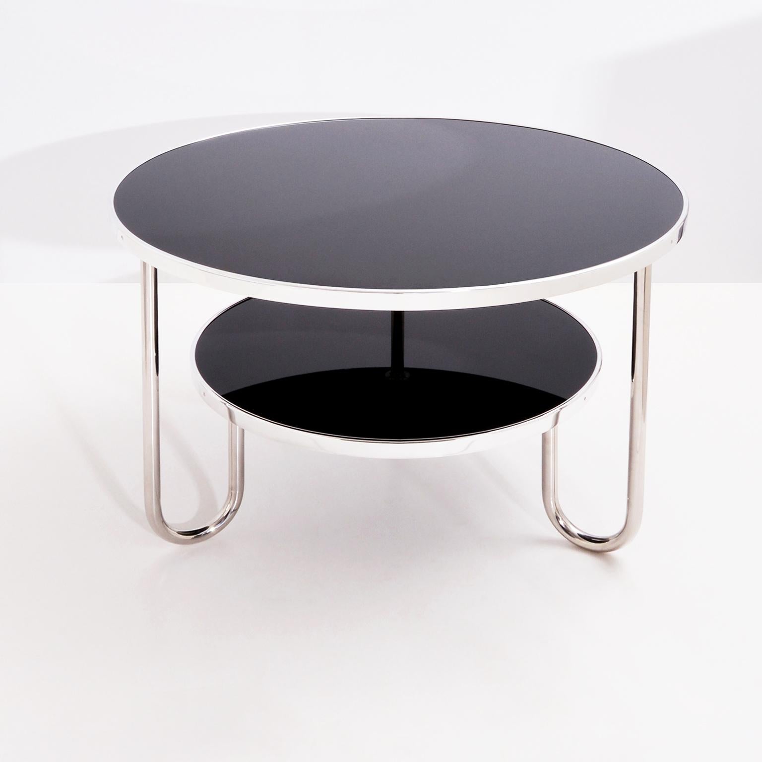 Contemporary Modernist Round Coffee Table, Chromium Plated Tubular Steel, Glass Tops, Germany For Sale