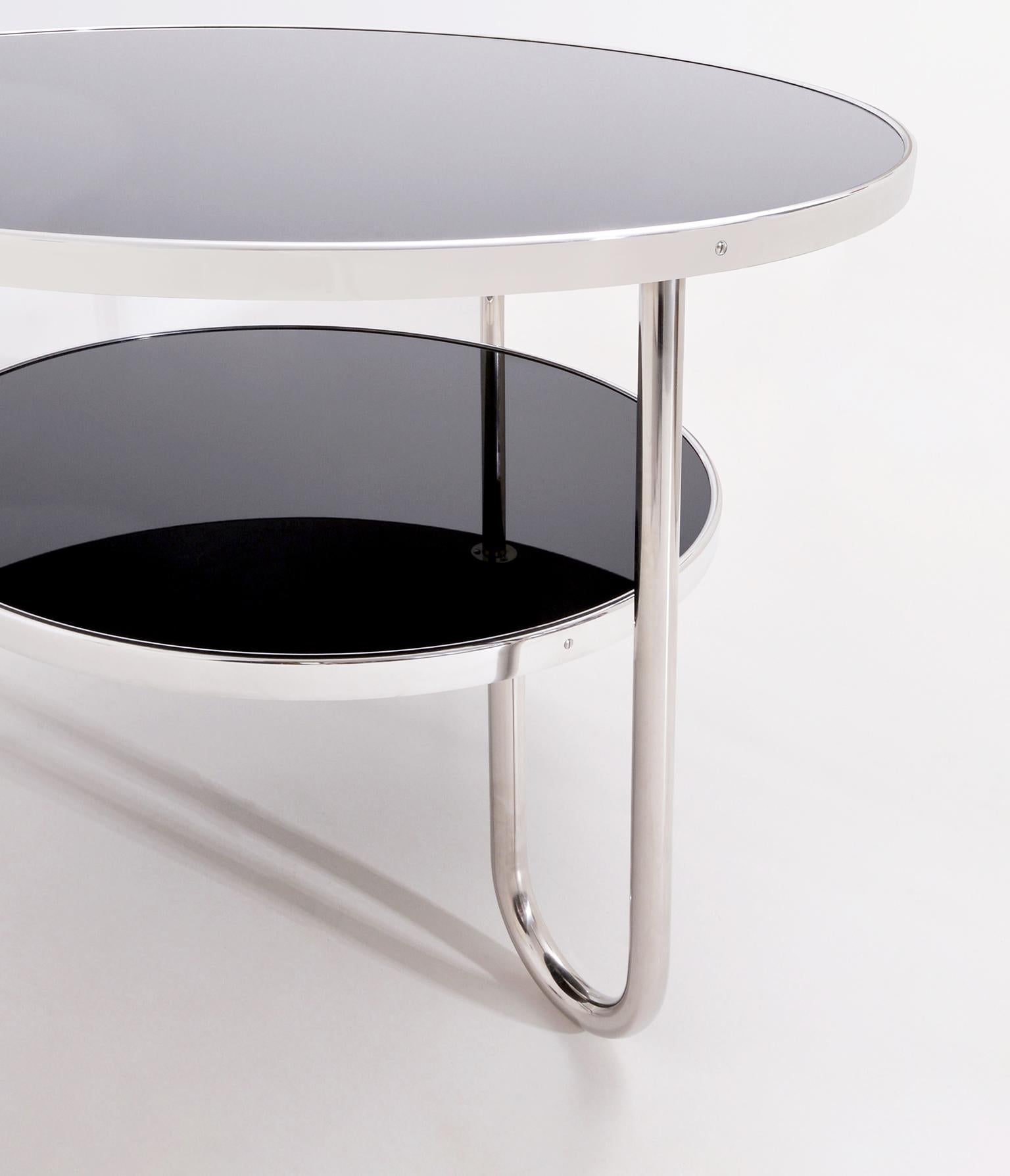Aluminum Modernist Round Coffee Table, Chromium Plated Tubular Steel, Glass Tops, Germany For Sale