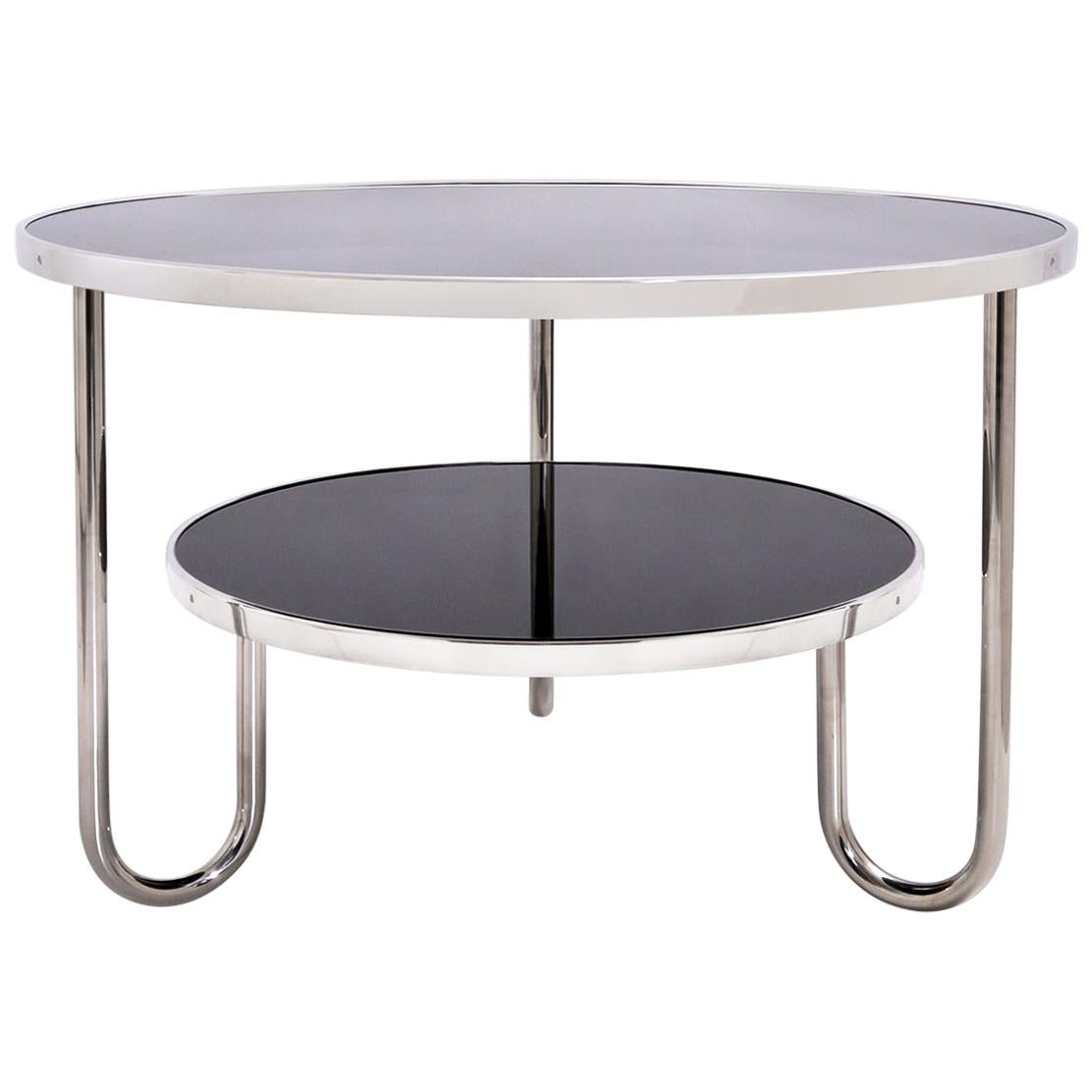 Modernist, Round Sofa/ Coffee Table, Polished Stainless Steel Base and Glass Top For Sale at 1stDibs