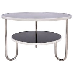 Modernist Round Coffee Table, Chromium Plated Tubular Steel, Glass Tops, Germany