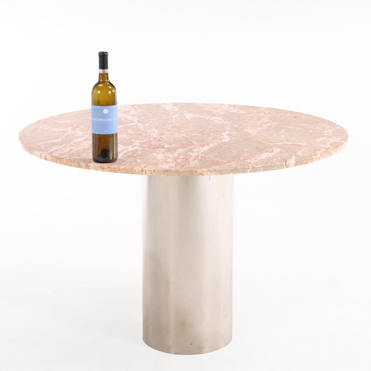 American Modernist Round Dining Table, Attributed to Breuton, Breccia Oniciata Marble For Sale