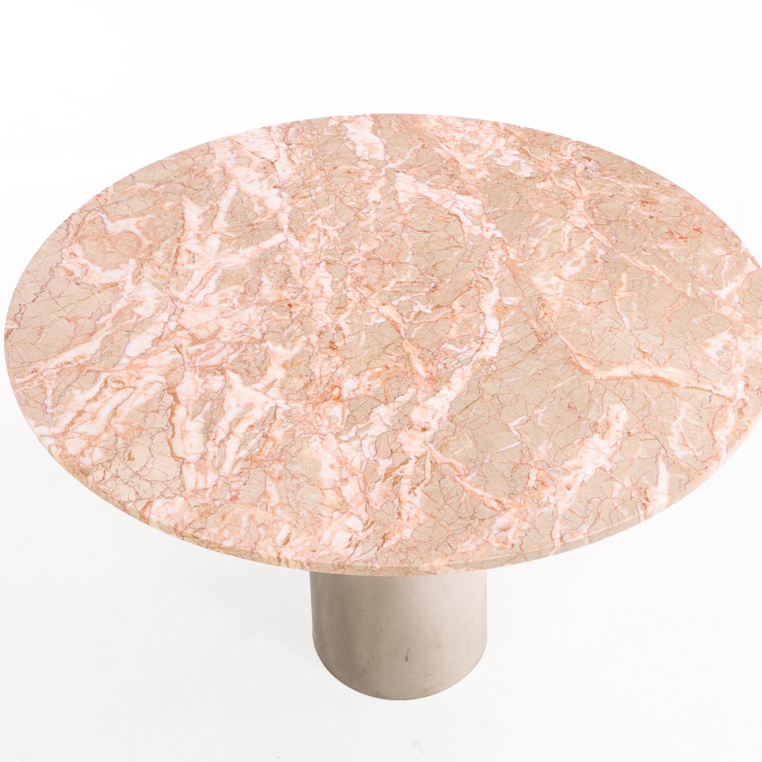 Modernist Round Dining Table, Attributed to Breuton, Breccia Oniciata Marble In Good Condition For Sale In Philadelphia, PA