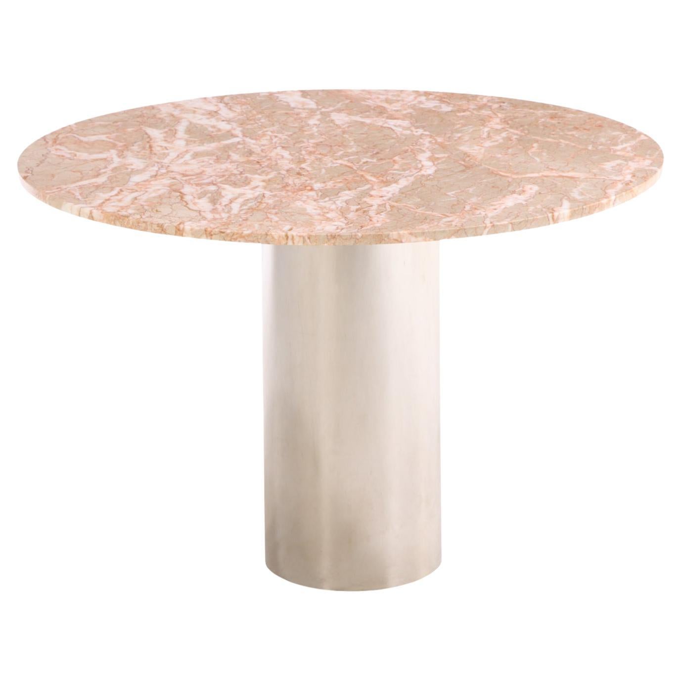 Modernist Round Dining Table, Attributed to Breuton, Breccia Oniciata Marble For Sale