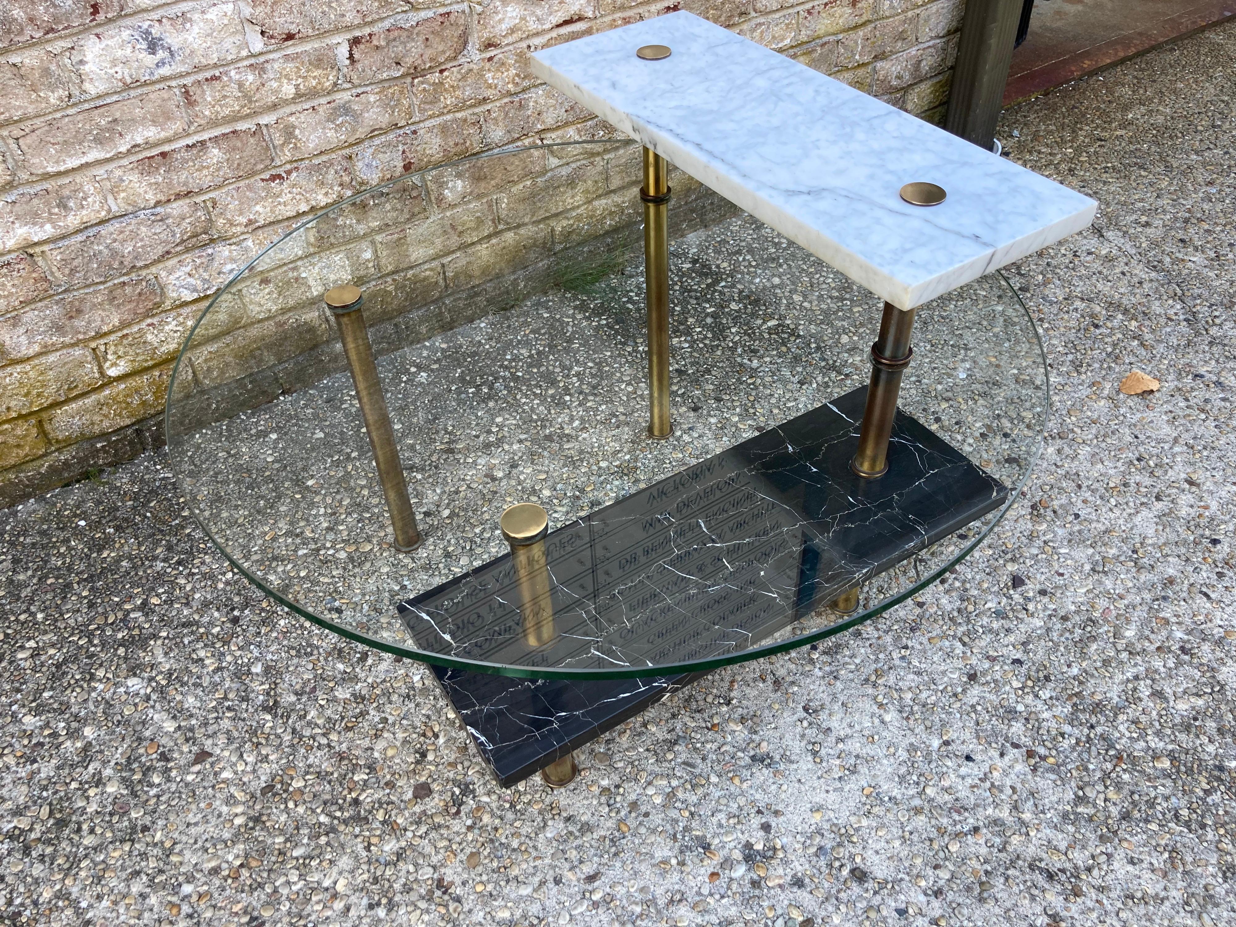 Modernist Round Glass and Black and White Marble Table For Sale 8