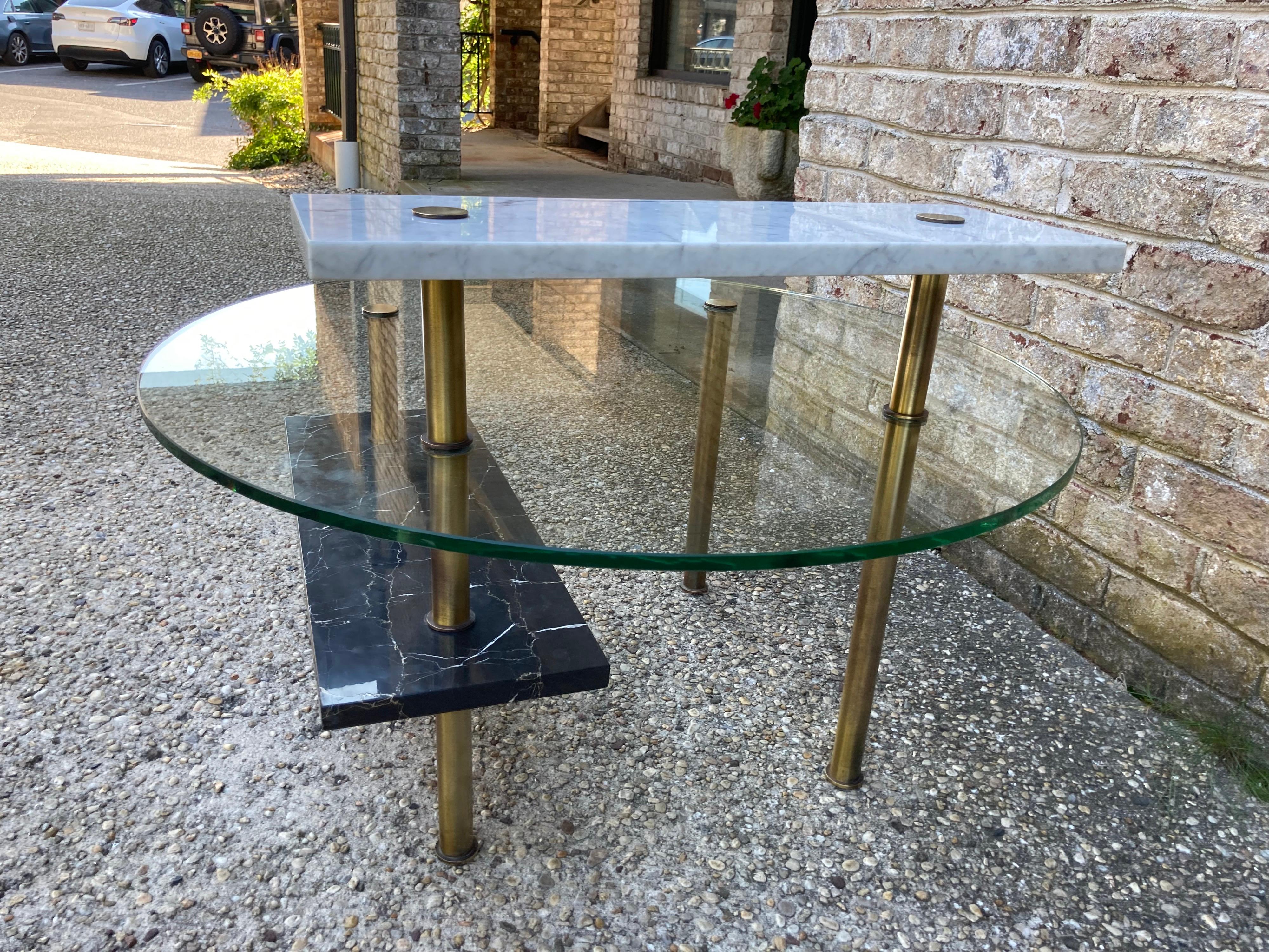 Modernist Round Glass and Black and White Marble Table In Good Condition For Sale In East Hampton, NY