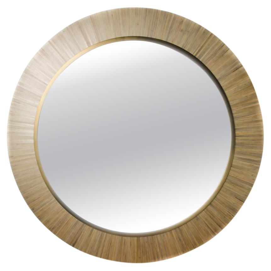 Modernist Round Mirror, Executed in Meticulous Straw Marquetry, Contemporary For Sale