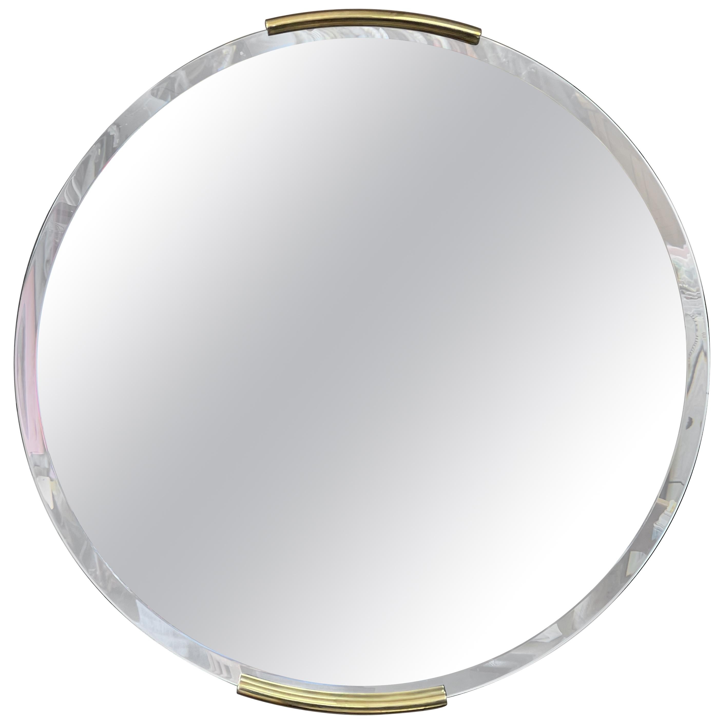 Modernist Round Mirror with Bronze Accents by Milo Baughman for Thayer Coggin