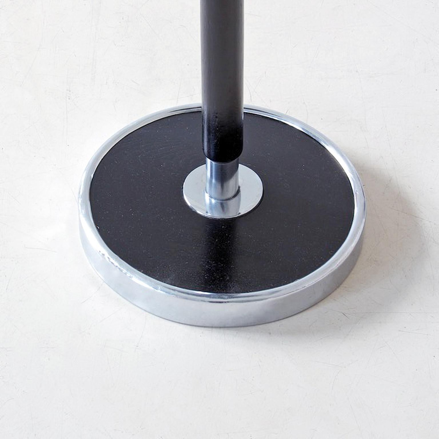 Mid-20th Century Modernist Round Side Table, Chrome-Plated Metal, Blackened Wood, Painted Glass For Sale