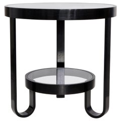 Modernist Round Sofa / Side Table, Laminated and Ebonized Wood, Glass Tops
