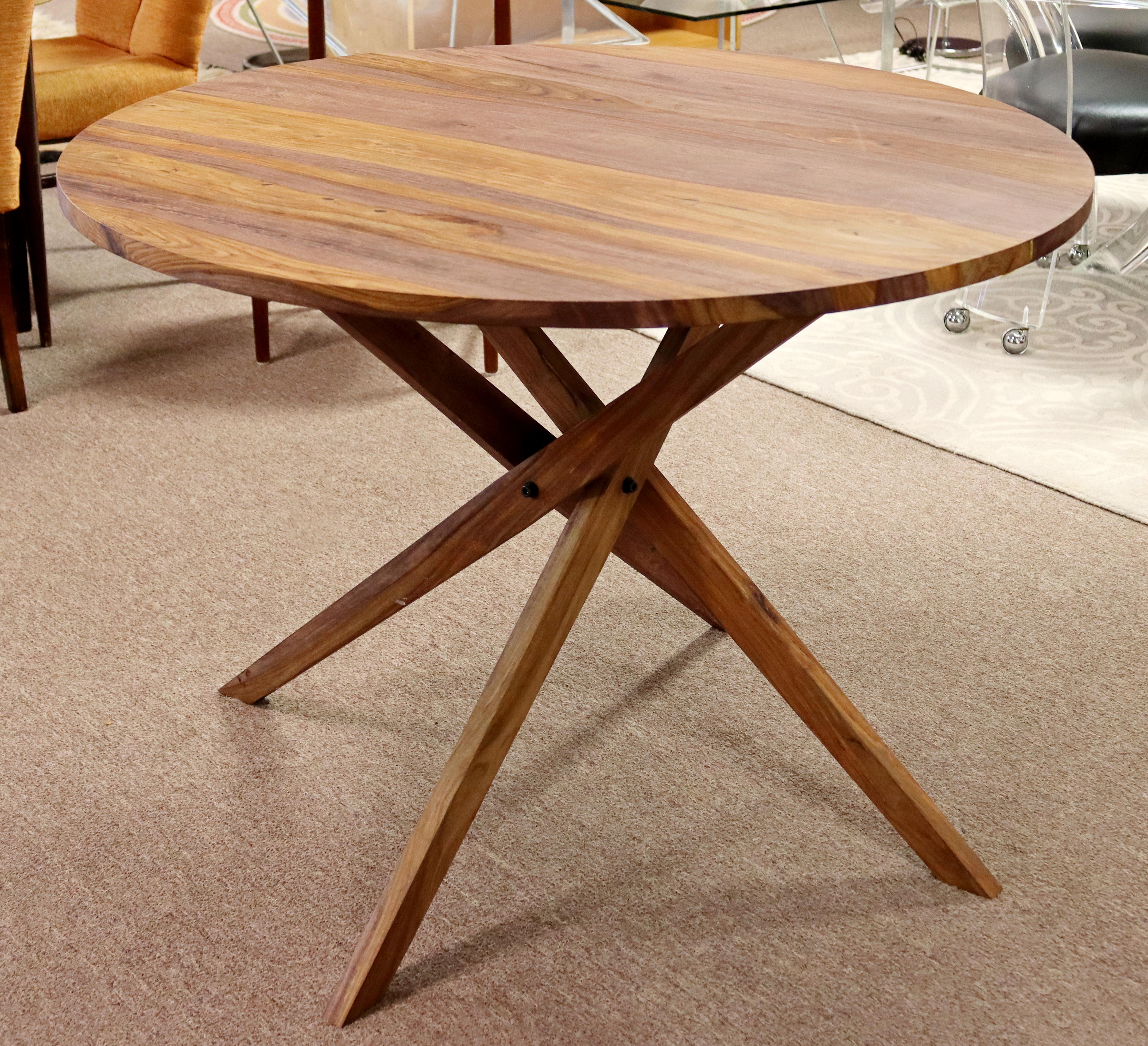Modernist Round Wood Dinette Game Table w Jax Style Base In Good Condition In Keego Harbor, MI