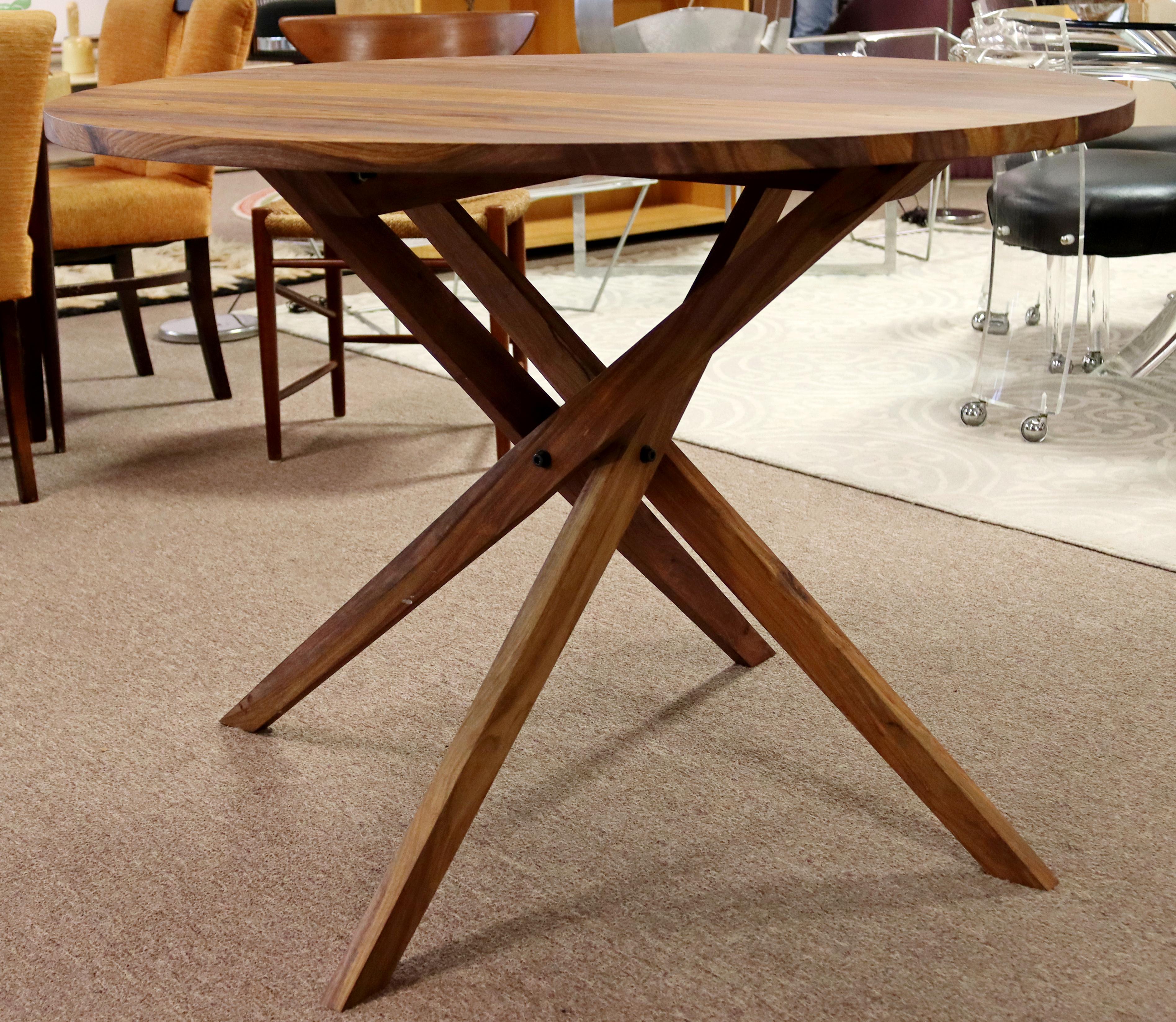 20th Century Modernist Round Wood Dinette Game Table w Jax Style Base