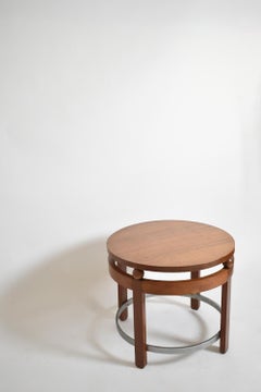 Mesa redonda modernista con pedestal de madera, década de 1930