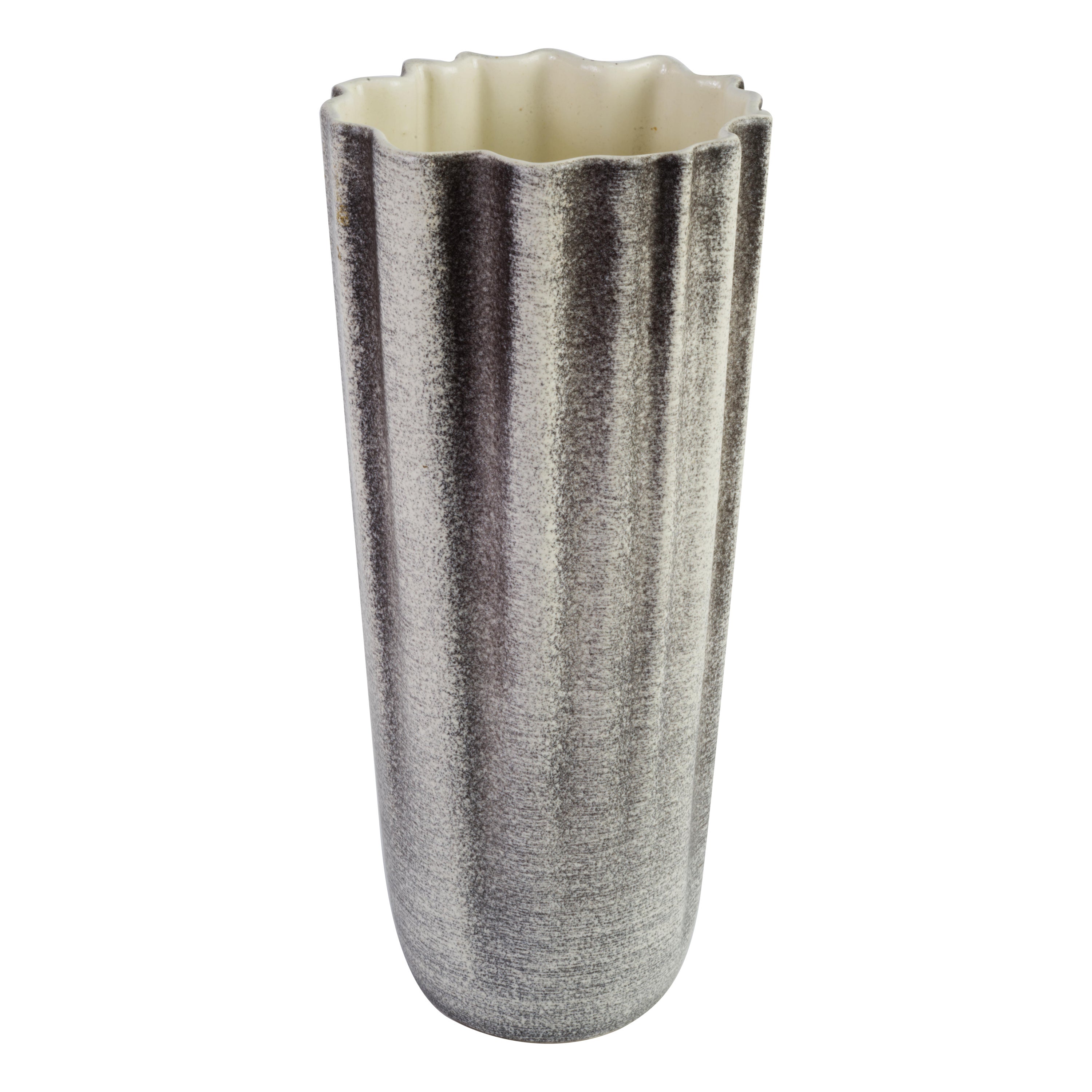 Vase cannelé moderniste Royal Haeger Noir Off-White 1960s