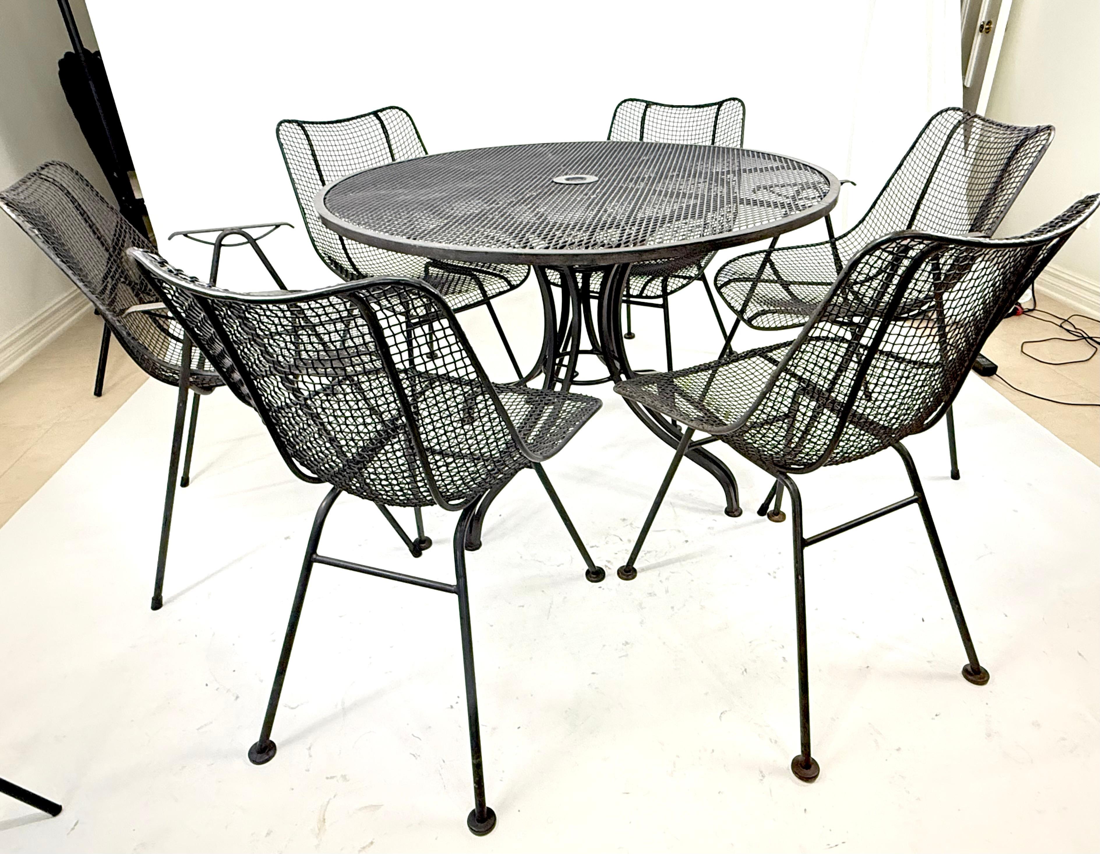 American Modernist Russell Woodard Patio Set, 6 chairs with table For Sale