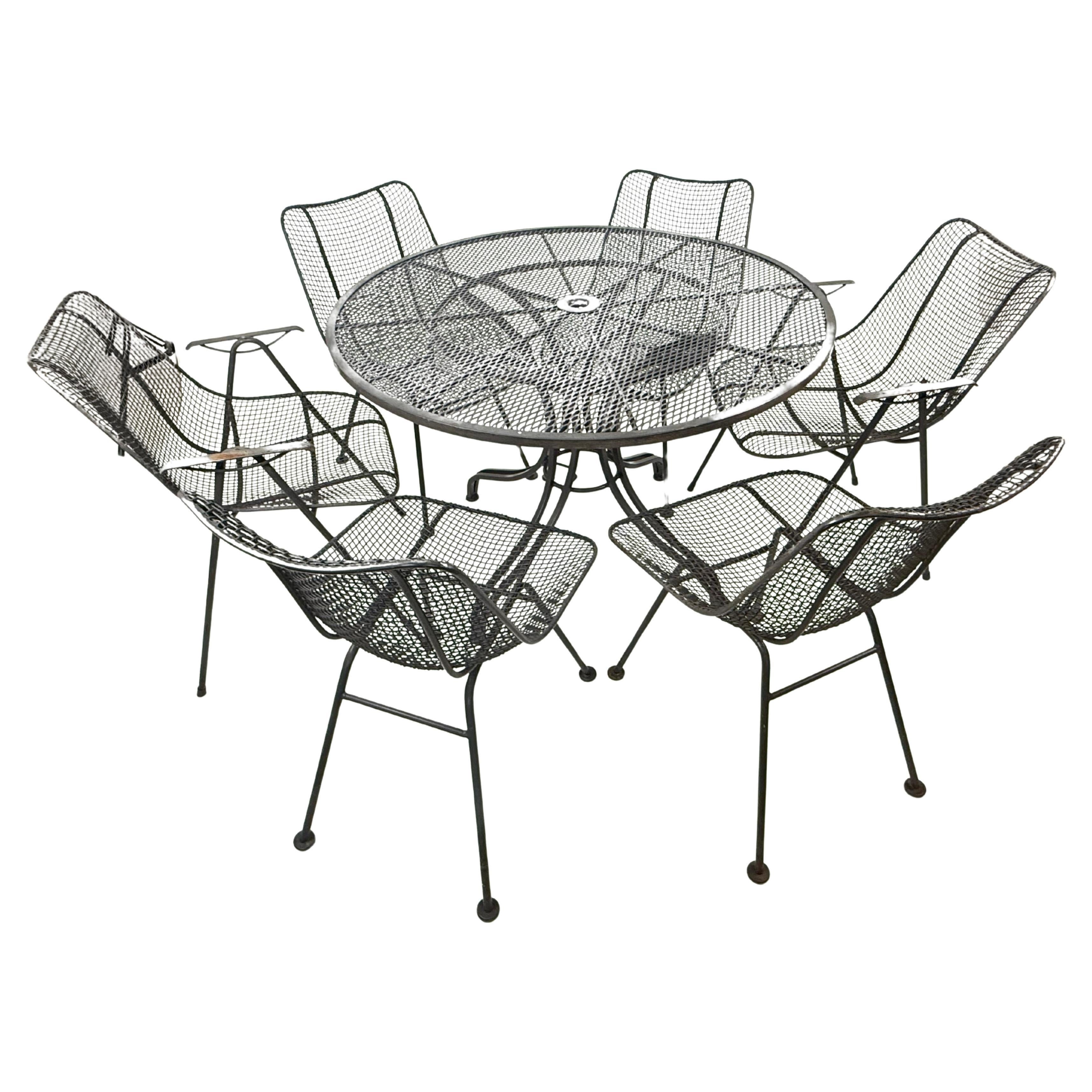 Modernist Russell Woodard Patio Set, 6 chairs with table For Sale