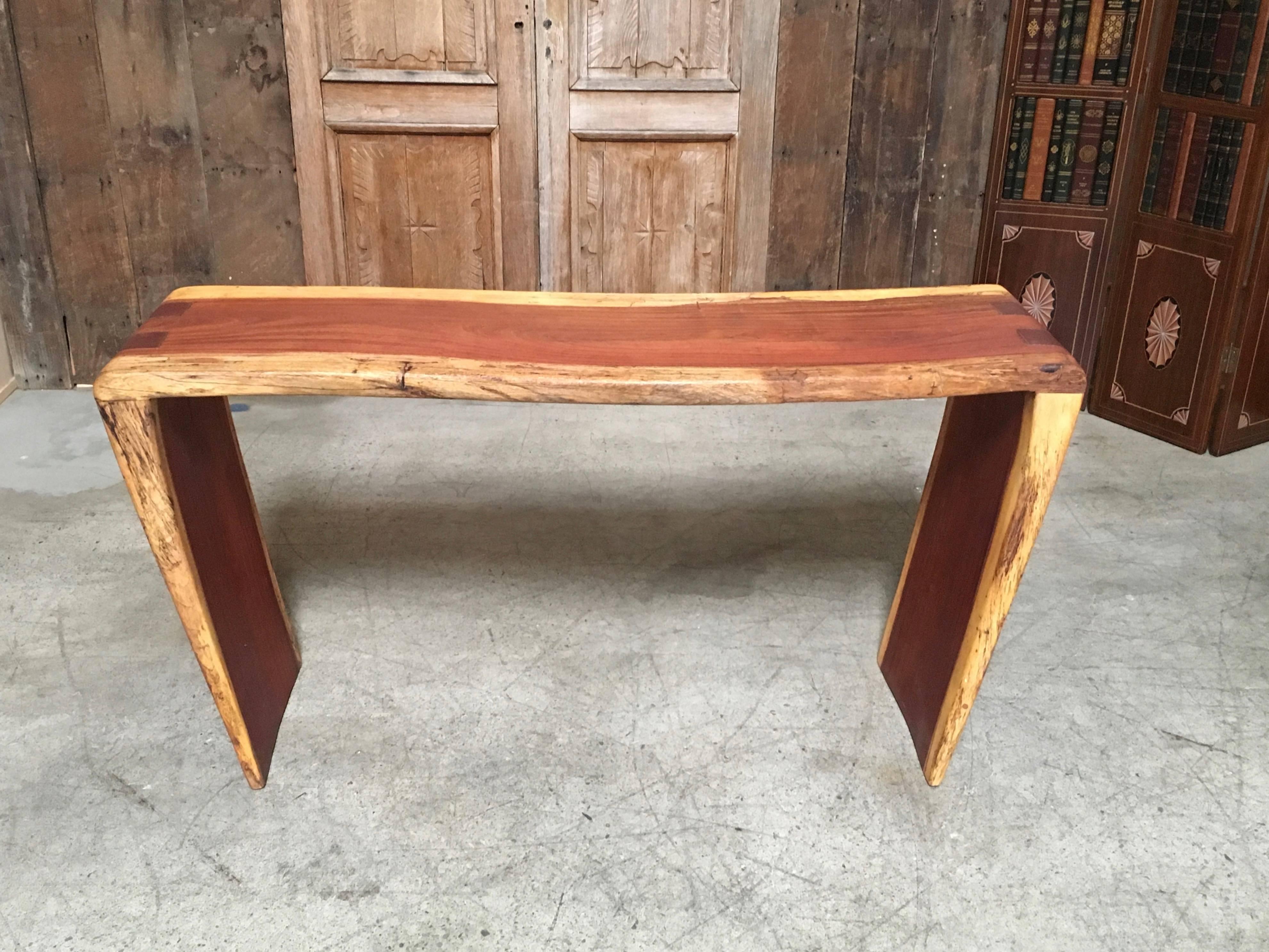 Soild Jatoba wood console table with tapered legs signed Tunico T.