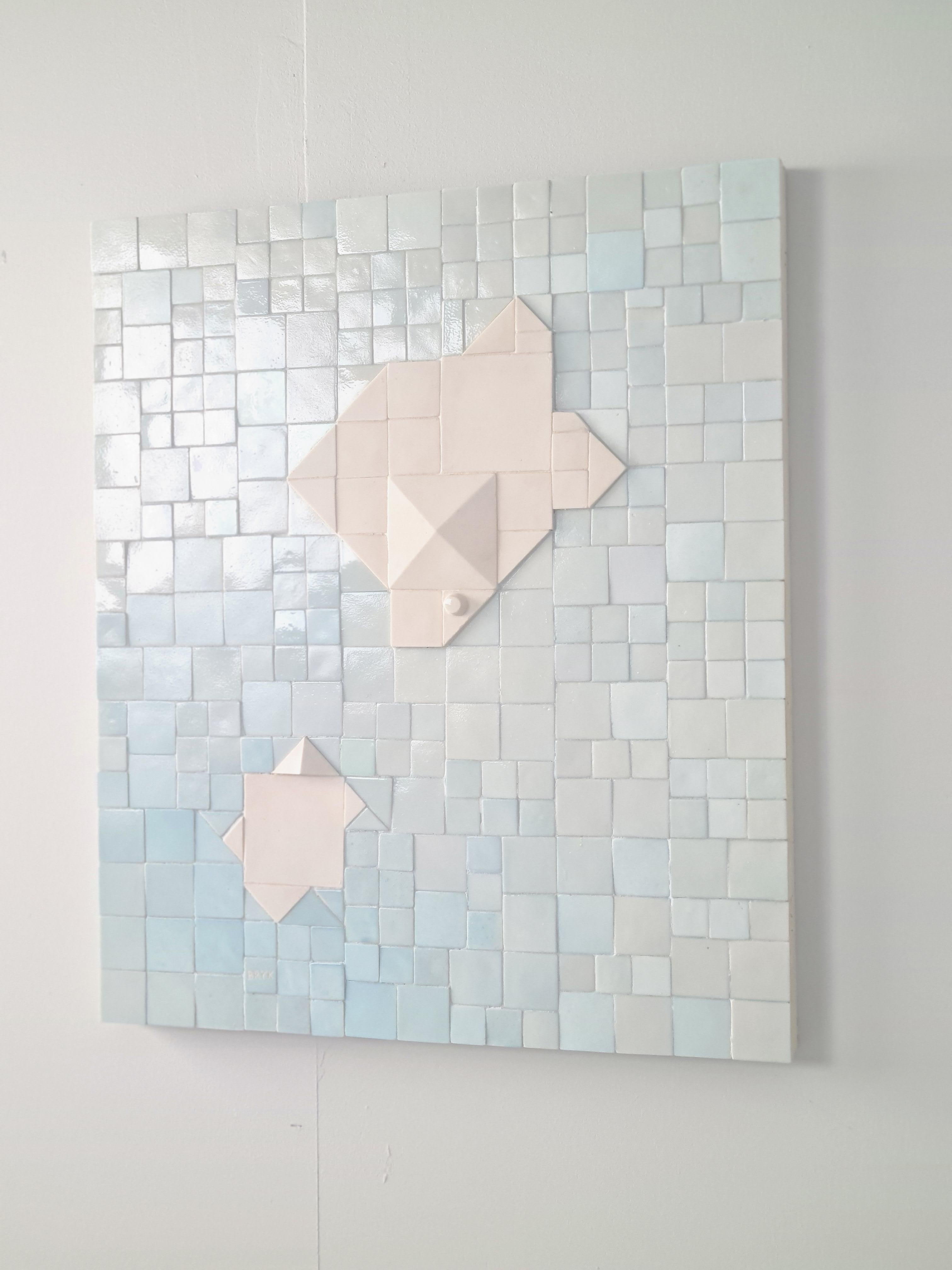 Relief mural moderniste Rut Bryk en céramique blanche et bleue, Arabia c. 1980 en vente 5