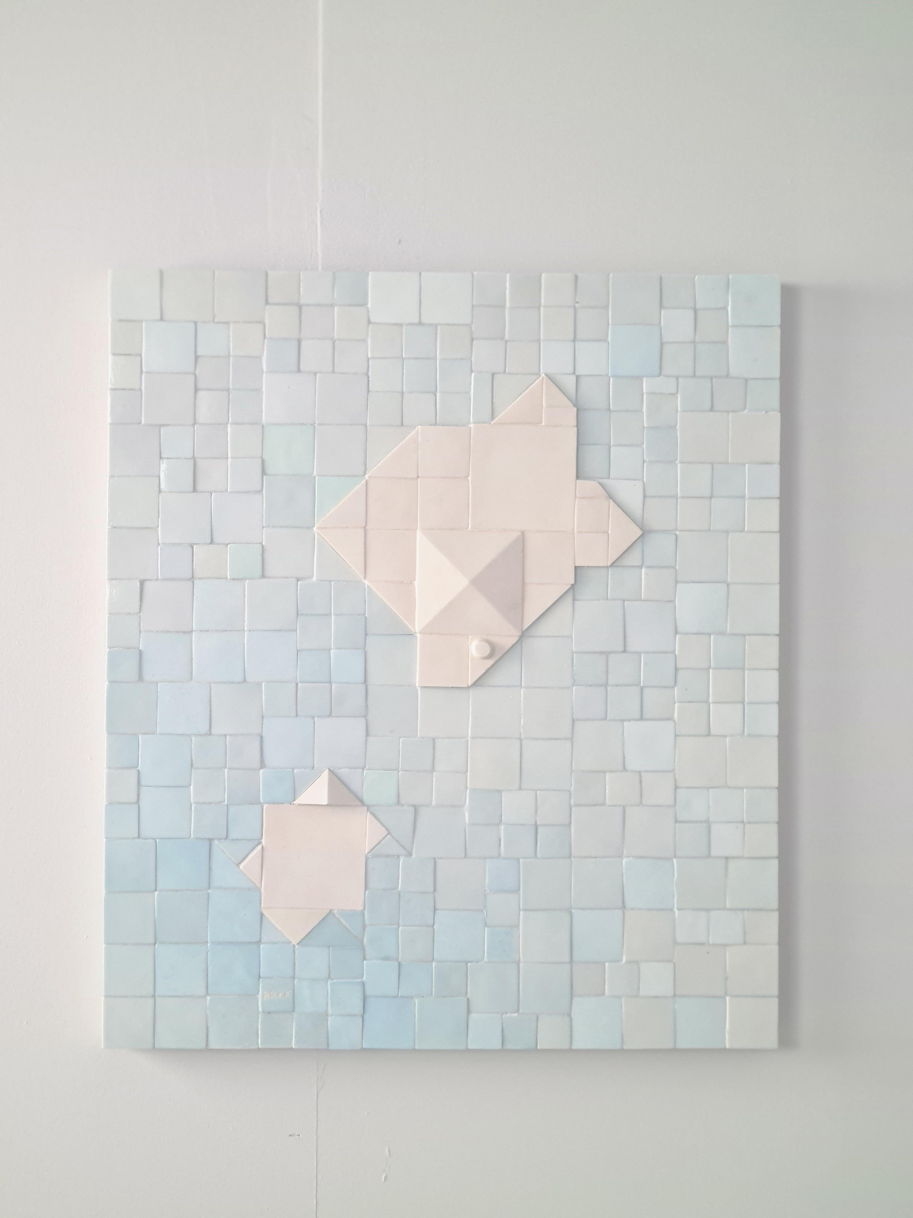 Relief mural moderniste Rut Bryk en céramique blanche et bleue, Arabia c. 1980 en vente 6