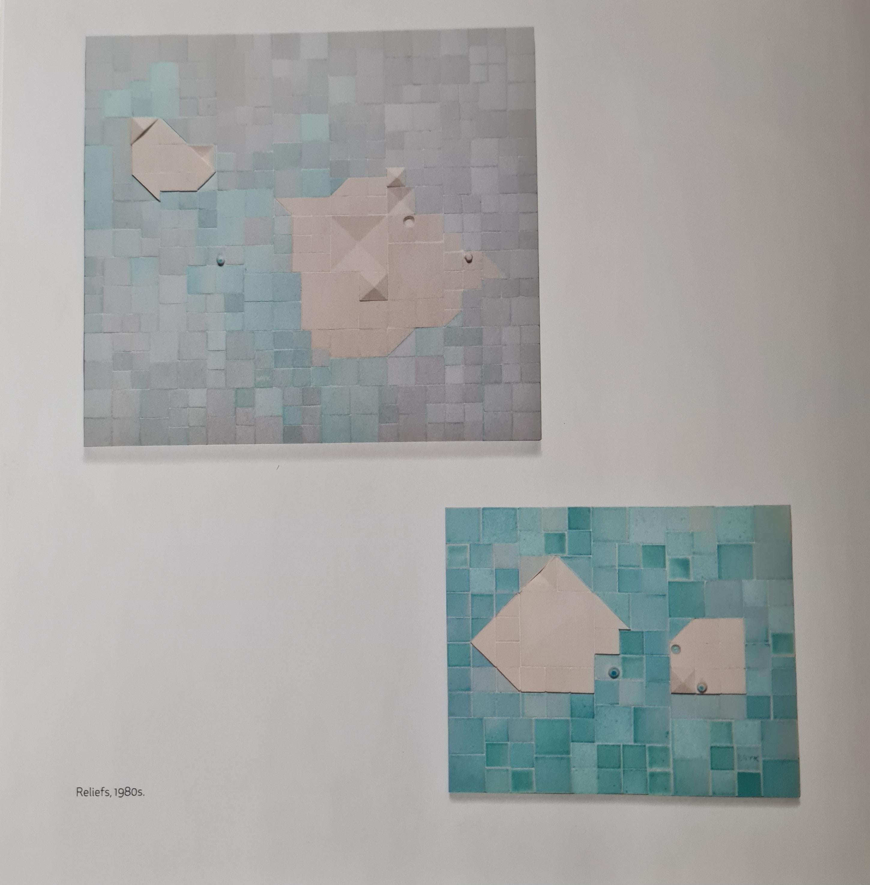 Late 20th Century Modernist Rut Bryk Ceramic Wall Relief in White and Blue, Arabia c. 1980s For Sale